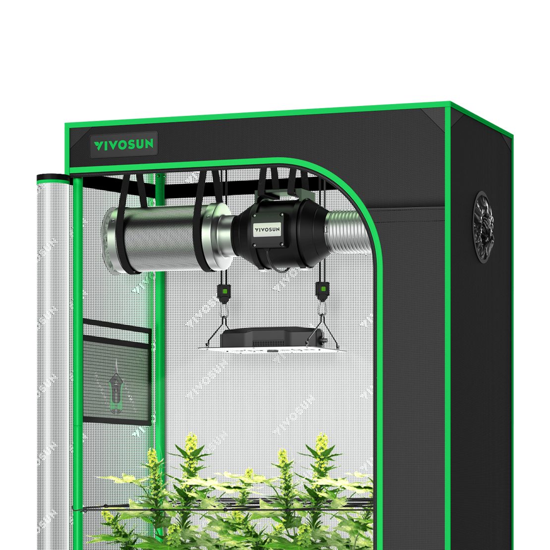 VIVOSUN Gewächshaus VIVOSUN Standard Growbox Komplettset, BxTxH: 90 x 50 x 160 cm, BxLxH: 90 x 50 x 160 cm, Komplettsystem inkl. Освещение, Belüftung und Zubehör, 100W VS1000 LED-Lampe, AeroZesh R4 Abluftsystem 10cm & Drehzahlregler