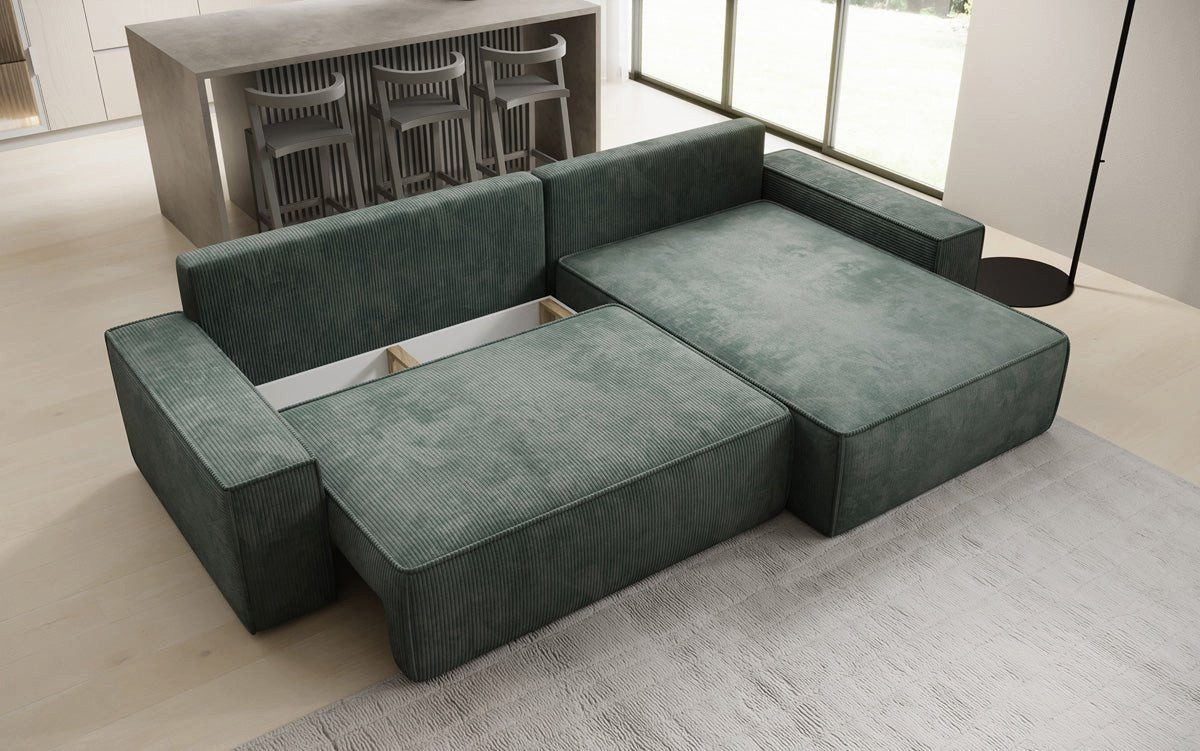 Luxusbetten24 Schlafsofa Designer Sofa Lunaro in Cord, mit Stauraum und Schlaffunktion
