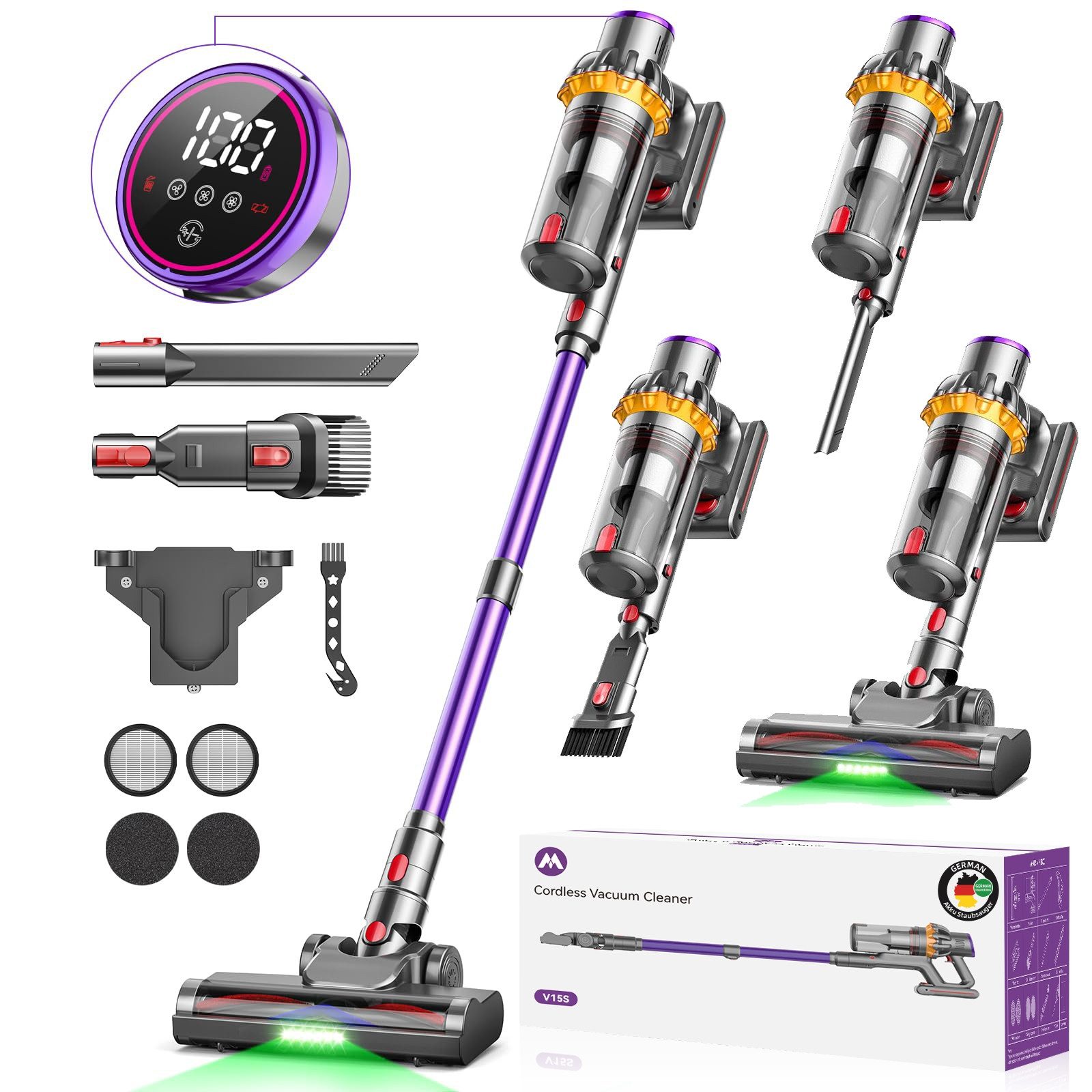 BANLVS Hand-und Stielstaubsauger 80000Pa Akku-Hand-und Stielstaubsauger 650W/75mins AkkuStaubsauger, 650 W, 2025 NEUER 650W Ultraleiser handstaubsauger mit akku, Staubsauger Kabellos mit 28000mAh Langzeitakku, Bis zu 75Min Laufzeit, 1.8L Staubbehälter, Ultraleiser Staubsauger Kabellos SmartDisplay Leichter Antiverwicklung