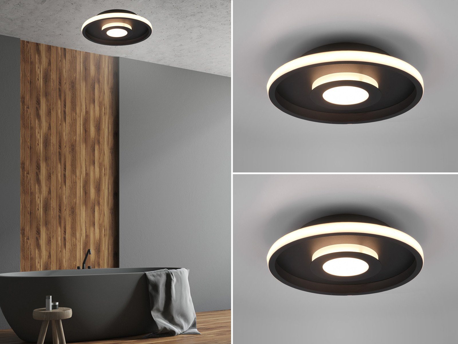 TRIO Leuchten LED Deckenleuchte, Dimmfunktion, LED fest integriert, Warmweiß, 2er Set Badezimmer-lampen Decke dimmbar flach über-n Esstisch, Ø30cm