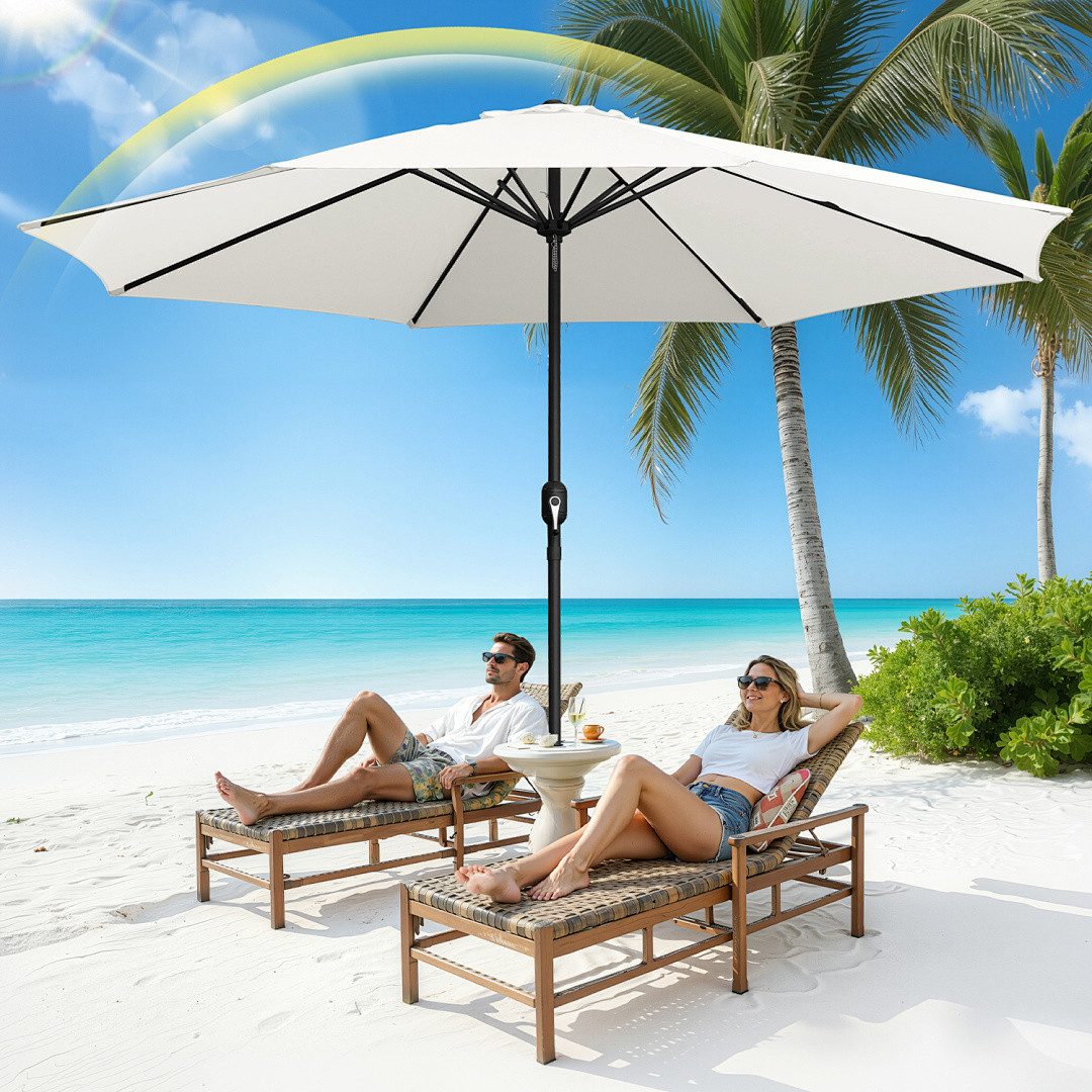 Clanmacy Sonnenschirm Sonnenschirm Ø350 cm Balkonschirm Gartenschirm UV50+ ohne Knick Beige, LxB: 350x350 cm, Stabiler knickbar/für Garten, Balkon, Terasse/Sonnenschutz