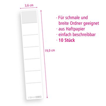 itenga Etiketten itenga 10x Ordneretikett Weiß Rückenetikett schmal zum Aufkleben 3,6 x