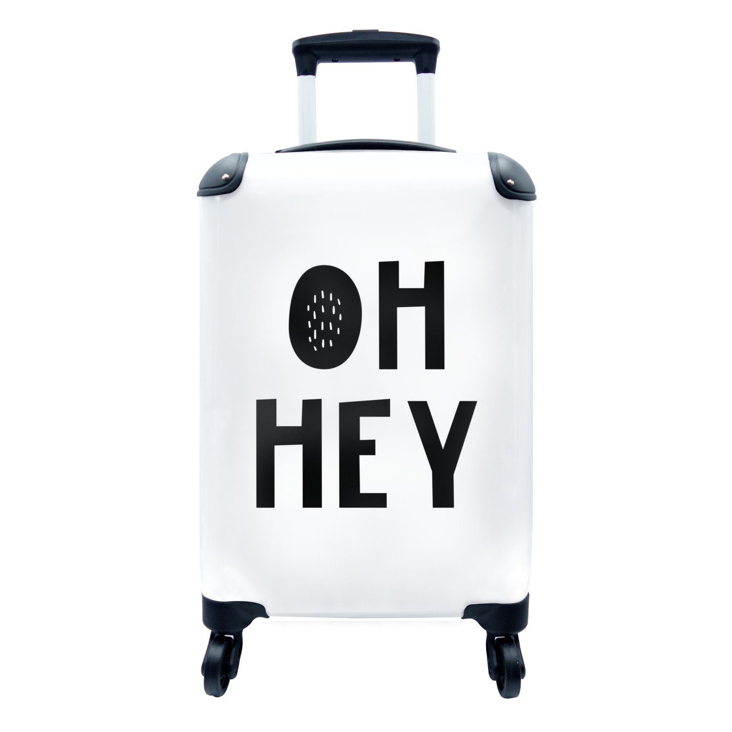 MuchoWow Handgepäckkoffer Kinderillustration mit dem Zitat "Oh hey" auf weißem Hintergrund, 4 Rollen, Reisetasche mit rollen, Handgepäck für Ferien, Trolley, Reisekoffer