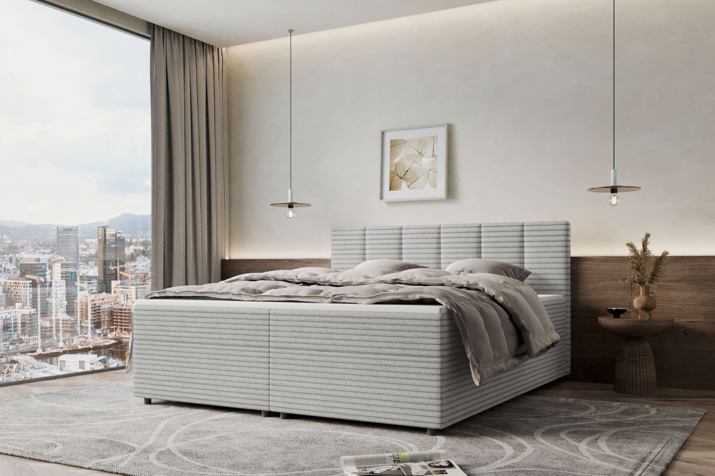 99rooms Boxspringbett Bergamo (Schlafzimmerbett, Bett), 140/160/180/200x200 cm, in Cordstoff AMBIENCE, mit Topper