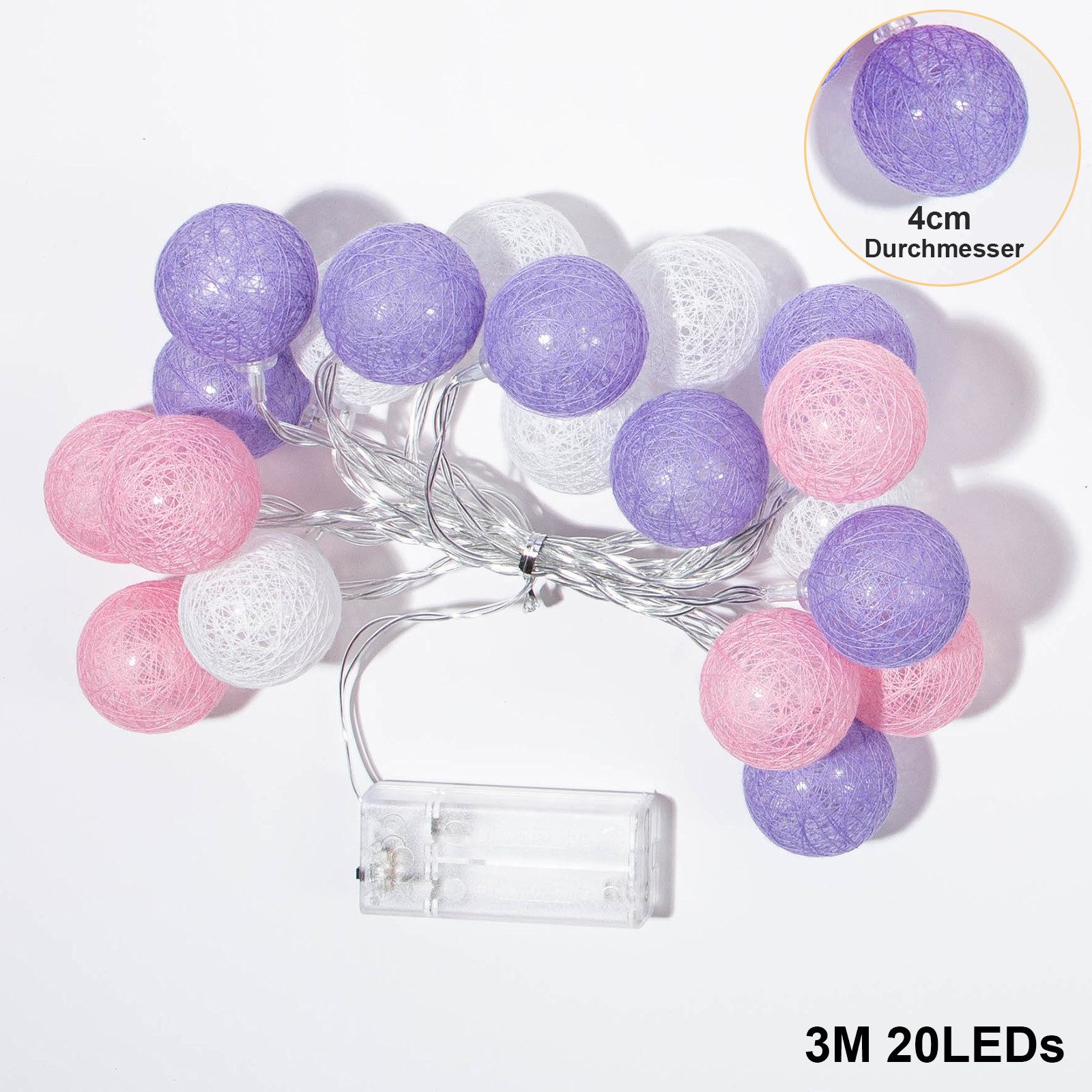MUPOO LED-Lichterkette Wattebällchen Lichterkette Batteriebetrieben LED-Fes günstig online kaufen
