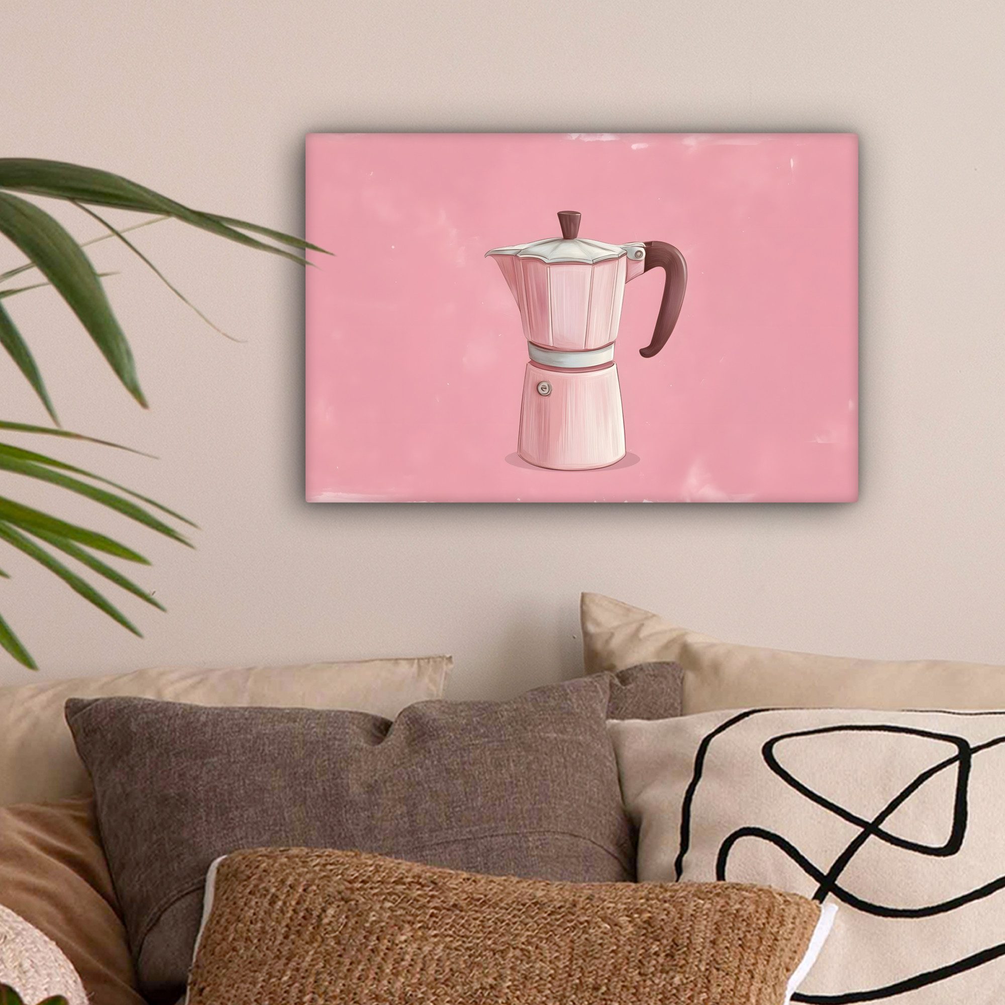 OneMillionCanvasses® Leinwandbild Rosa - Becher Kanne - Illustration - Kaff günstig online kaufen