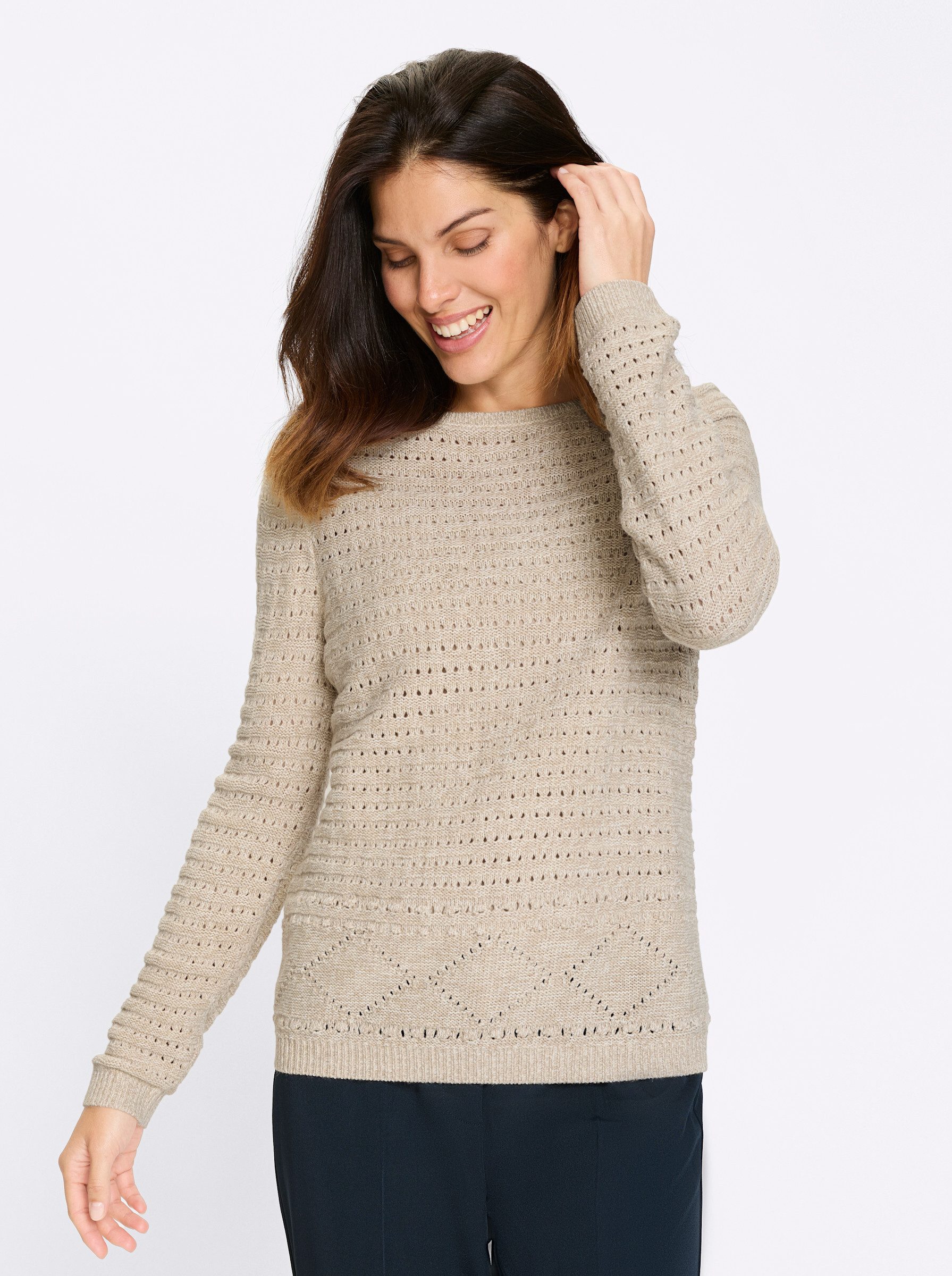 Sieh an! Strickpullover Ajour-Pullover Langarm