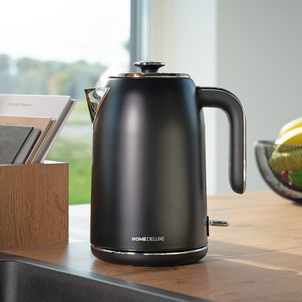 HOME DELUXE Wasserkocher NOBLE - Matt, 1.5 l, 2200 W, Edelstahl Gehäuse & integrierter Hitzeschutz, Retro Optik