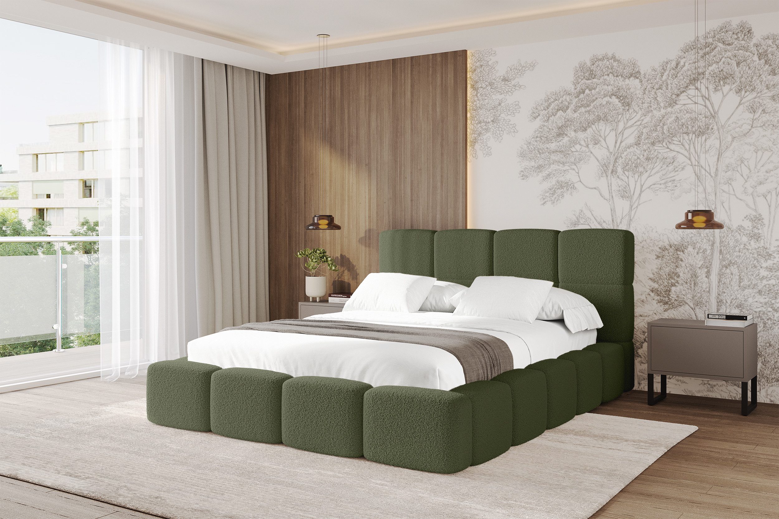 ALTDECOR Polsterbett NATA (Polsterbett mit Bettkasten und Lattenrost, Boxbett ohne Matratze), Doppelbett mit Stauraum, Bett mit Kopfteil