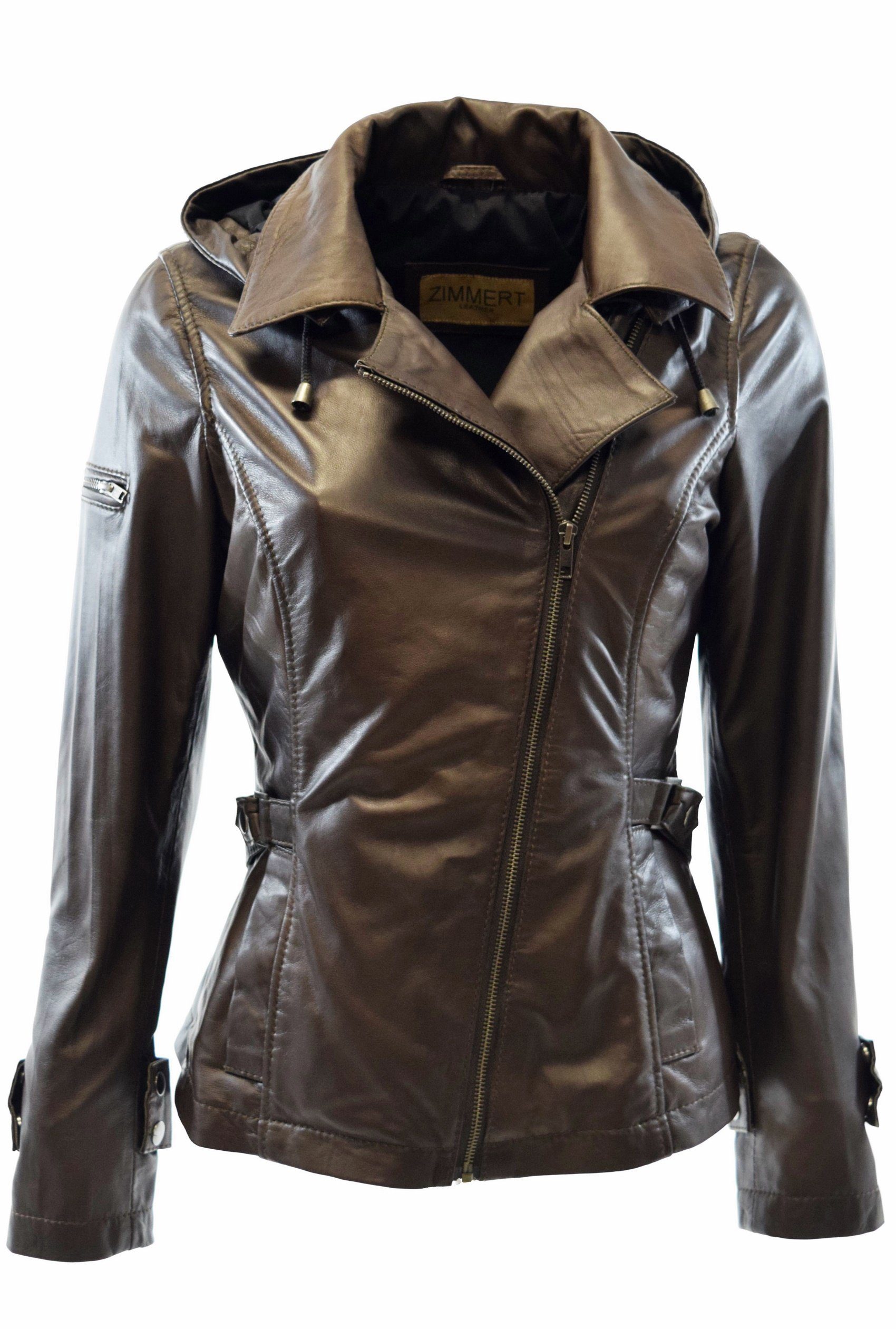 Zimmert Leather Lederjacke Dana (1-St) weiches Leder, mit Kapuze, Cognac, Braun