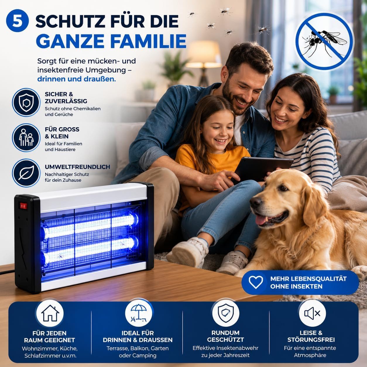 Everhomely® Insektenvernichter Elektrischer Insektenvernichter UV-Lampe – Fliegenfalle & Mückenlampe