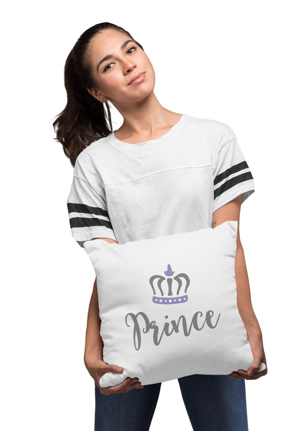 Baumwolle Prince Partner Deko-Kissen Dekokissen weiß MoonWorks MoonWorks® Paare Princess Krone Kissen-Hülle Pärchen Kissen-Bezug Prince