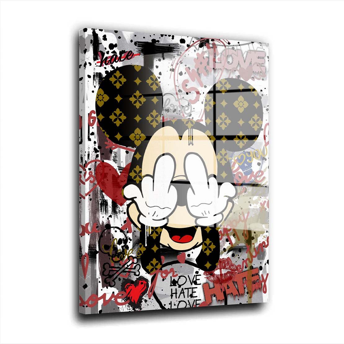 Artedinoi Acrylglasbild Pop Art Mickey Hate Love Acrylglas Wandbild Bild Wanddeko Wohnzimmer X