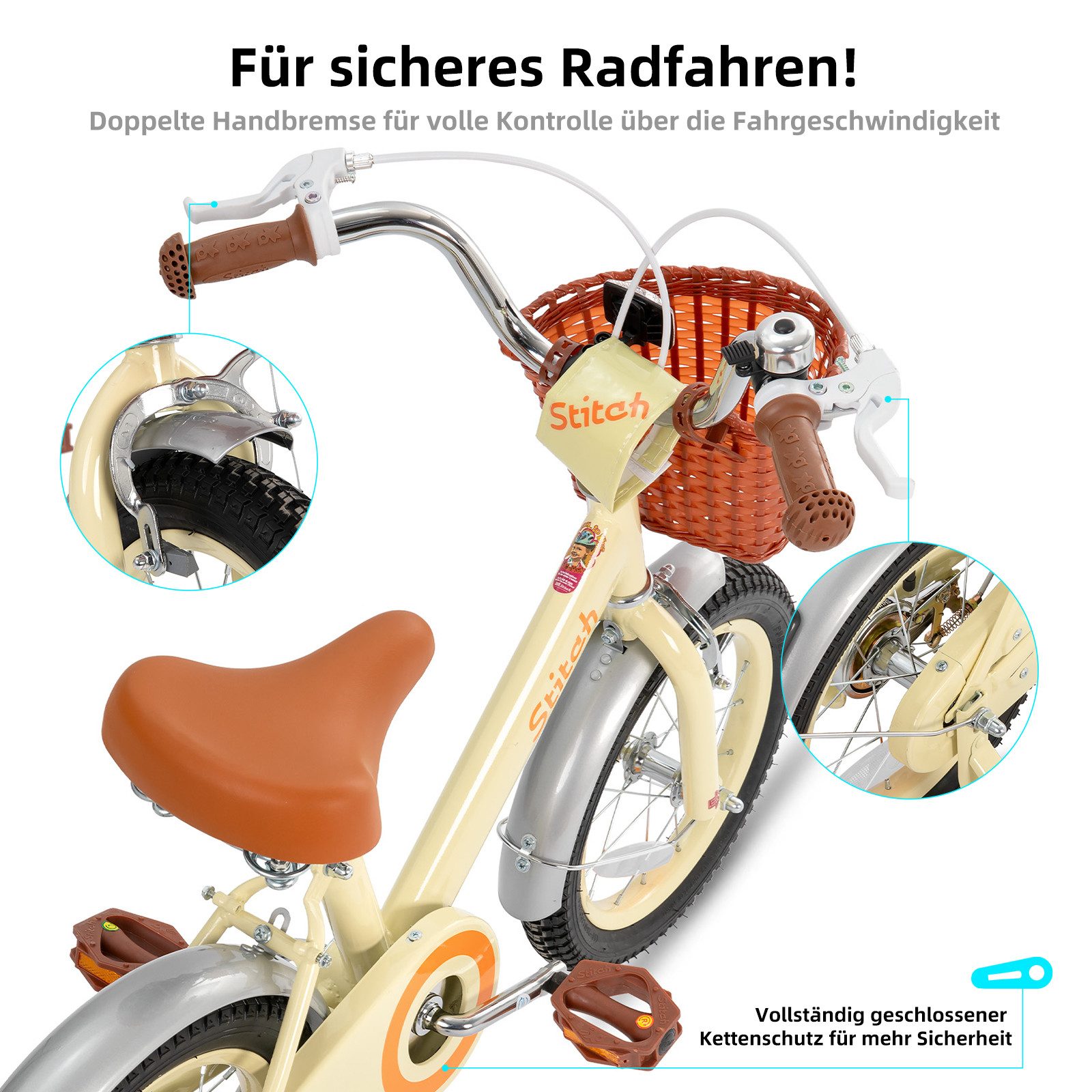 JOYSTAR Kinderfahrrad Vintage 12 14 16 18 Zoll Kinderfahrrad für 2-8 jährige Mädchen, mit Stützrädern, Kotflügel, Korb, Fahrradklingel, Reflektorplatte