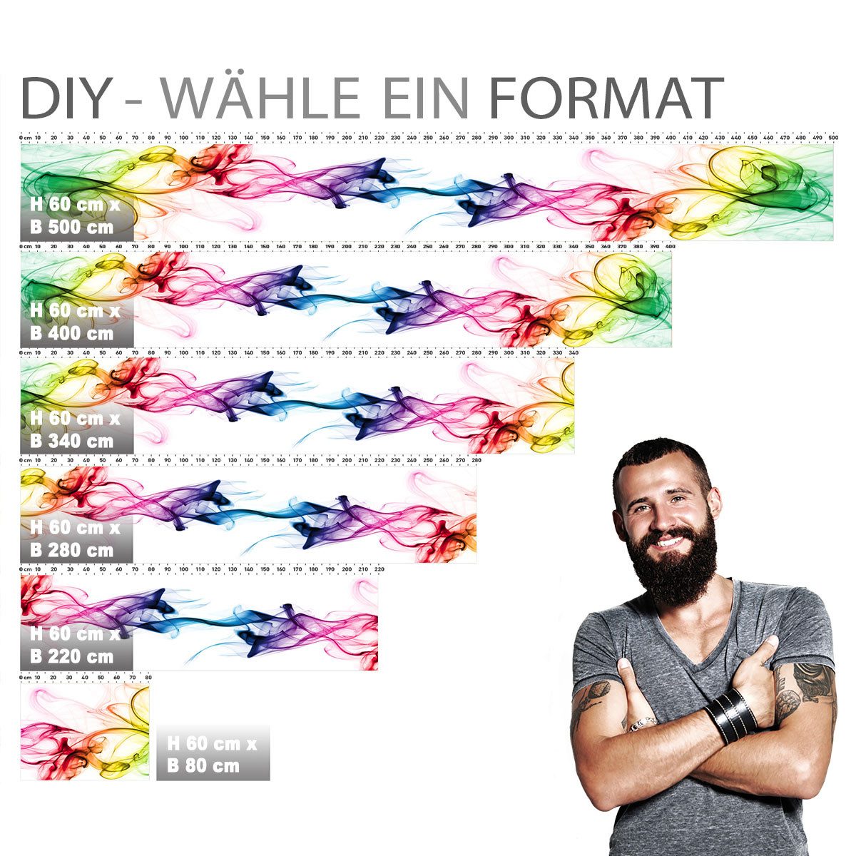Stickerprofis Küchenrückwand BUNTER RAUCH (Glasoptik), (Premium), hält auf besonders vielen Öberflächen