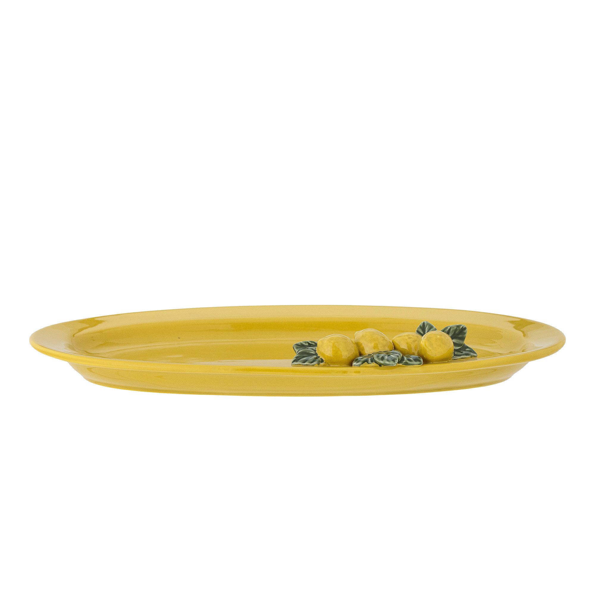 Bloomingville Servierplatte Limone, Steingut, mit handgemalten Zitronendetails