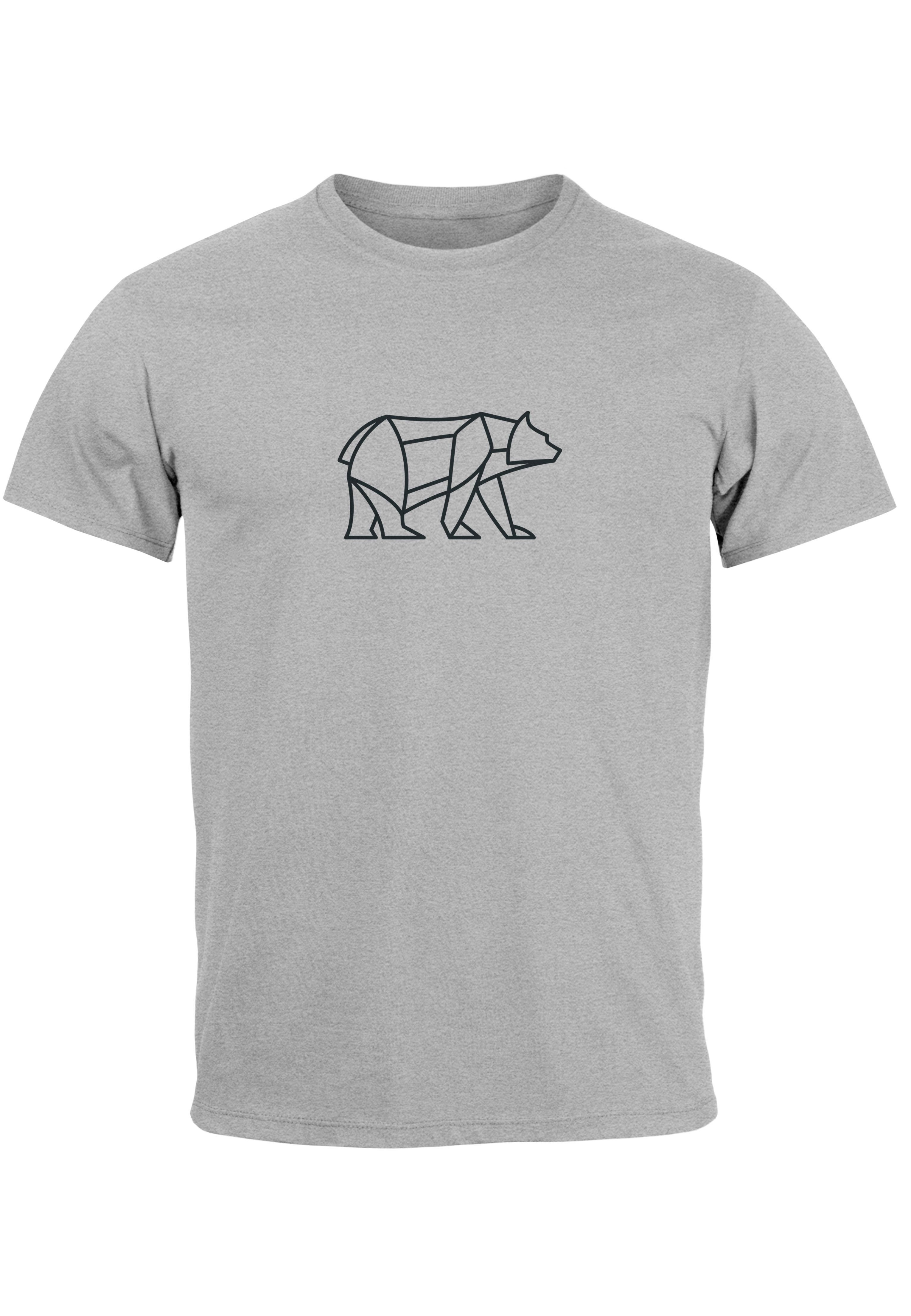 T-Shirt Print Design Herren Bär Polygon Polygon Fashion Print 2 Tiermotiv Neverless Outdoor mit Print-Shirt grau Bear