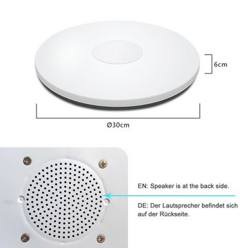 JDONG LED Deckenleuchte Dimmbar mit Doppelter Bluetooth Lautsprecher, IP44 Wasserdicht Badzimmer Deckenlampe, mit Fernbedienung und APP-Steuerung,Weißes Rauschen, für Schlafzimmer Küche