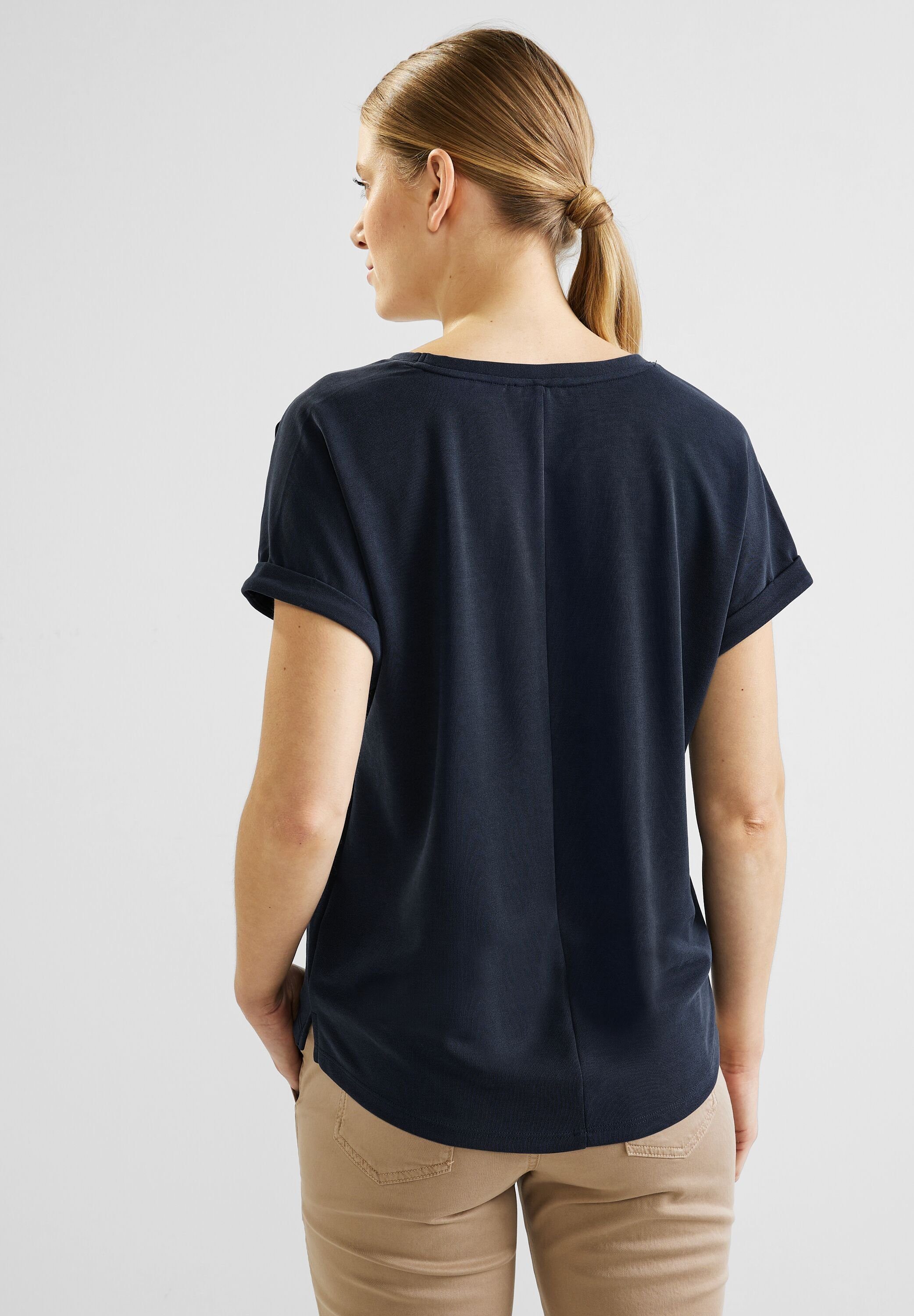 STREET ONE V-Shirt in Unifarbe blue deep