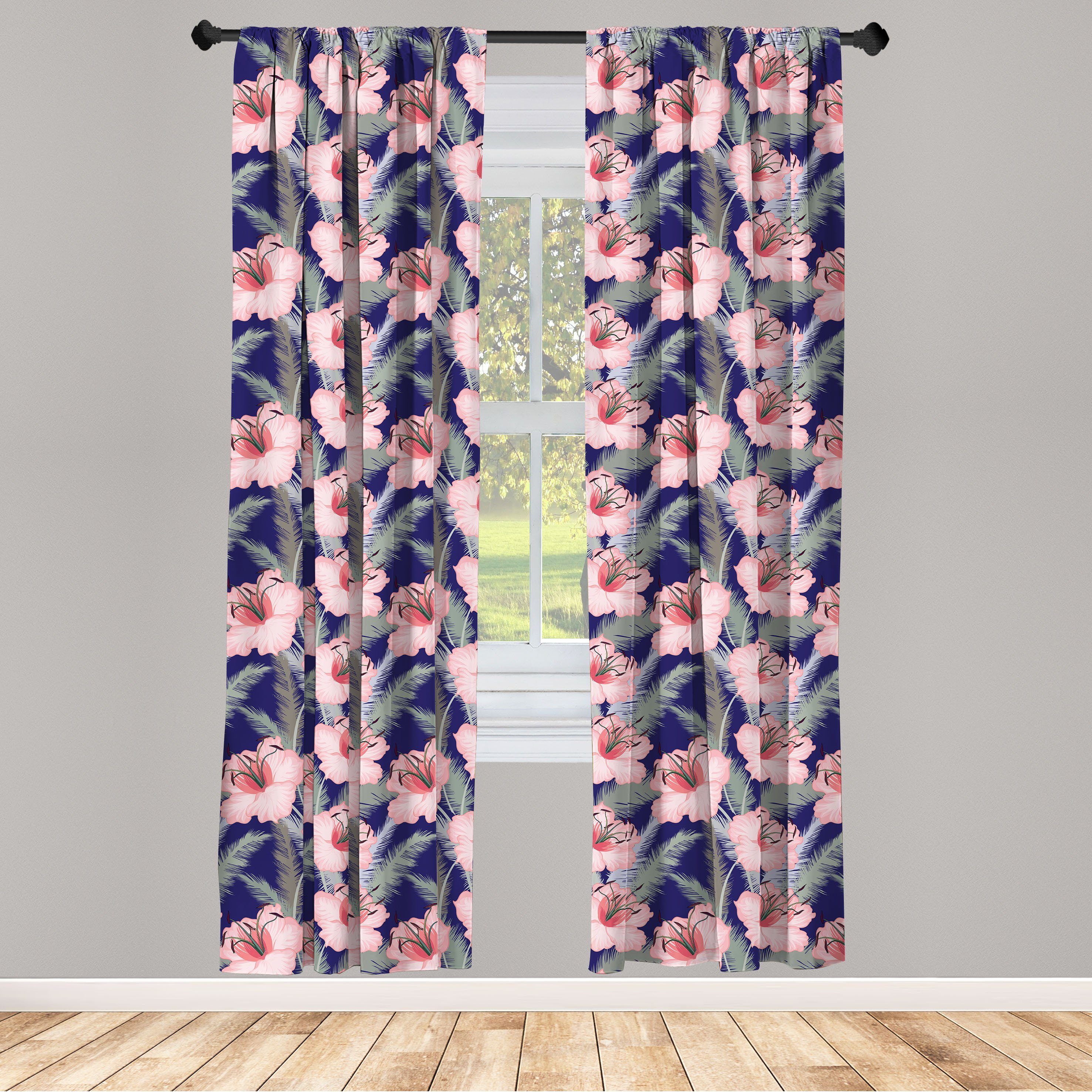 Gardine Vorhang für Wohnzimmer Schlafzimmer Dekor, Abakuhaus, Microfaser, Blume Blühende Blumen Zusammensetzung