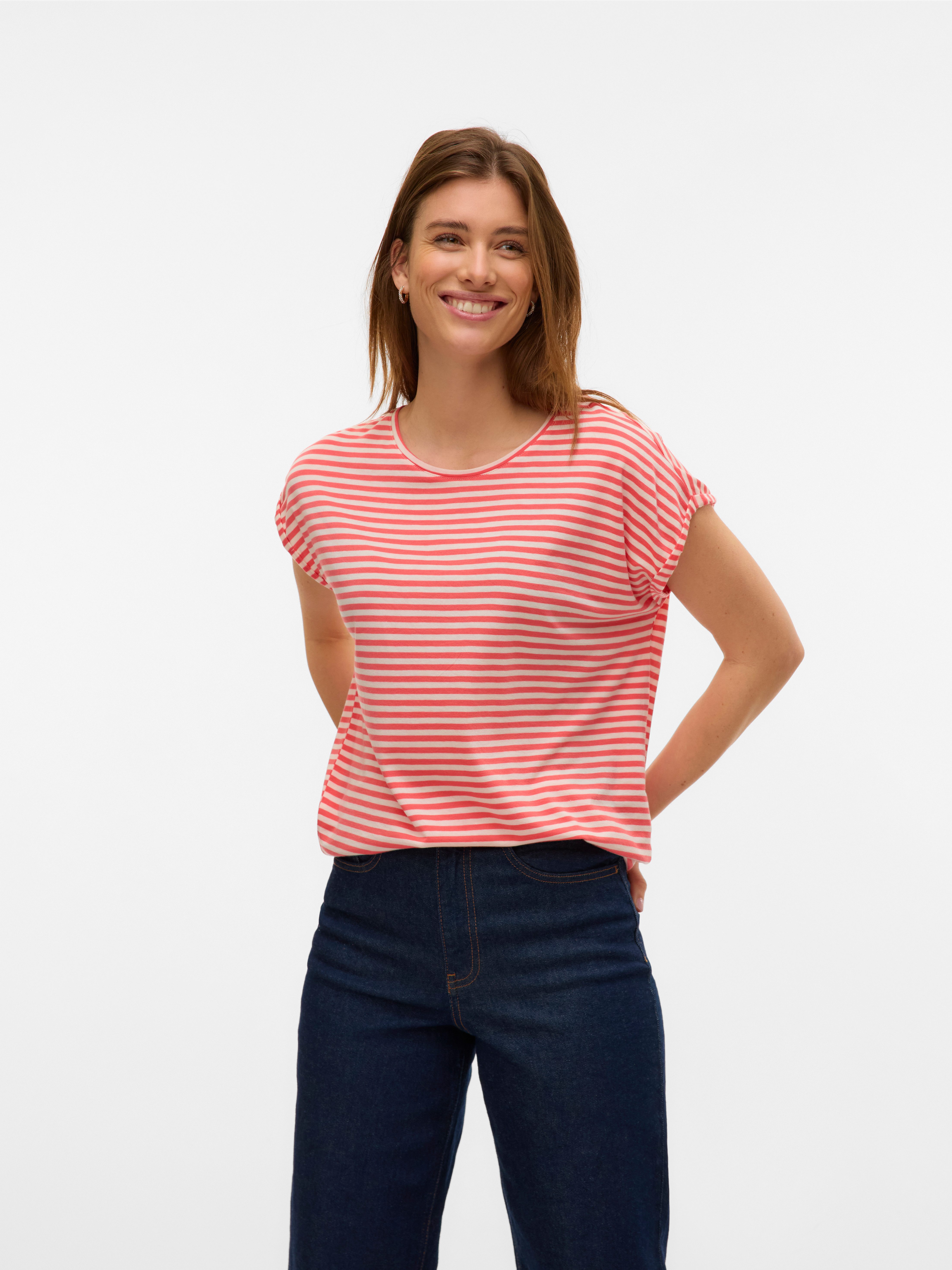 Vero Moda Rundhalsshirt VMAVA PLAIN SS TOP STRIPE GA JRS NOOS Materialmix, günstig online kaufen