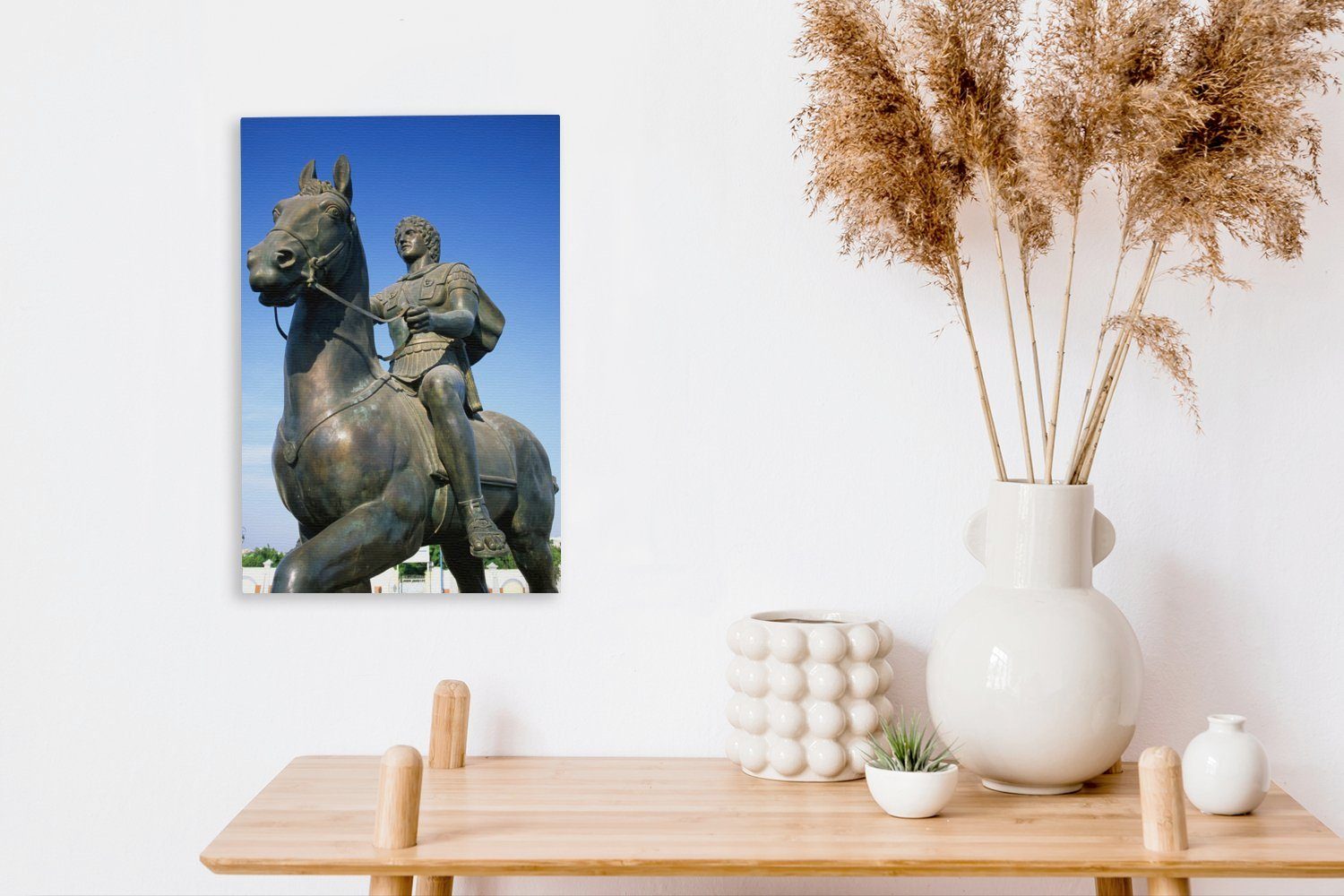 (1 Großen, 20x30 bespannt Leinwandbild Leinwandbild Bronzestatue dem inkl. Gemälde, Eine von fertig St), OneMillionCanvasses® cm Alexander Zackenaufhänger,