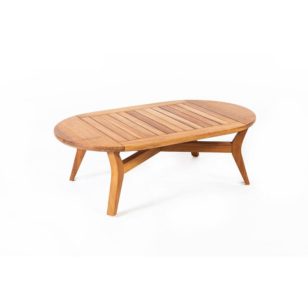gowoll Couchtisch Oval Holz aus Iroko Massivholz, Gartenmöbel Holztisch für Garten (130 x 76 x 40 cm), Outdoor Oval Tisch Balkontisch Terasse