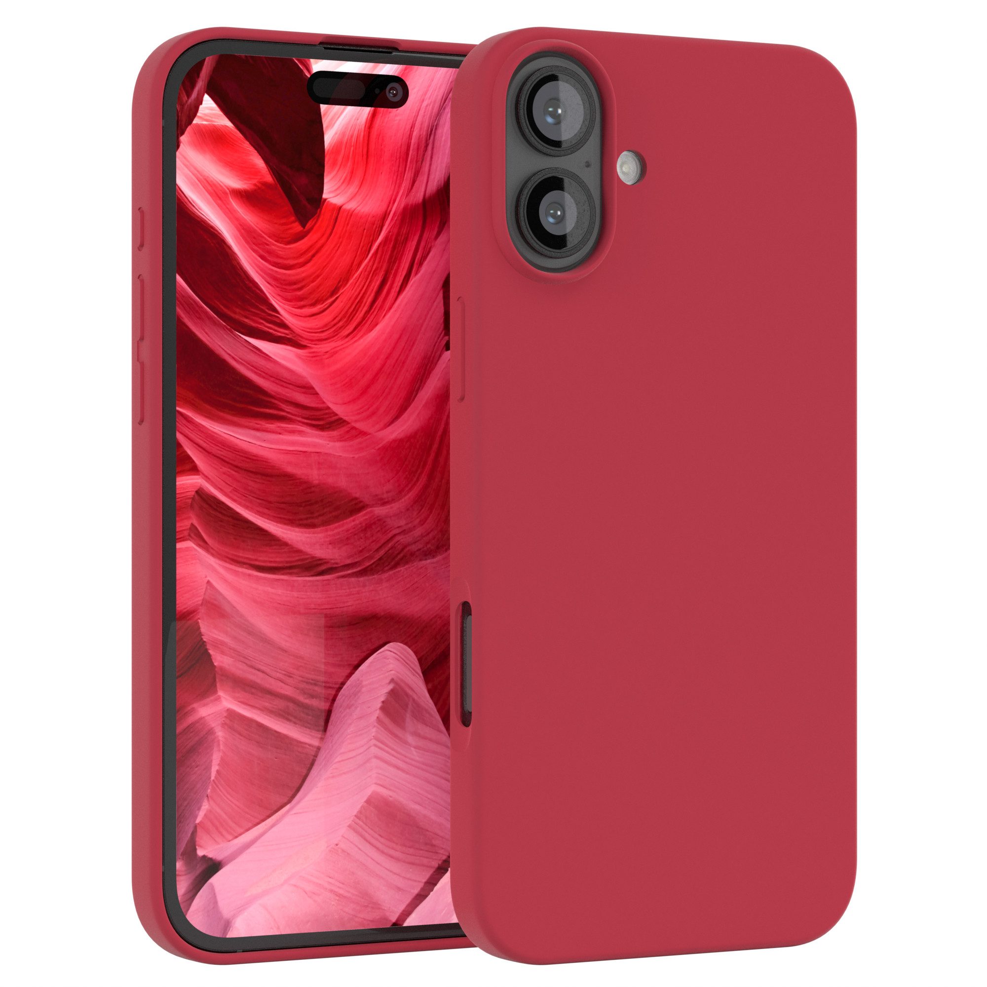 EAZY CASE Handyhülle Premium Silikon Case für Apple iPhone 16 Plus 6,7 Zoll, Hülle Silikon mit Displayschutz Handytasche aus Silikon Rot / Beere