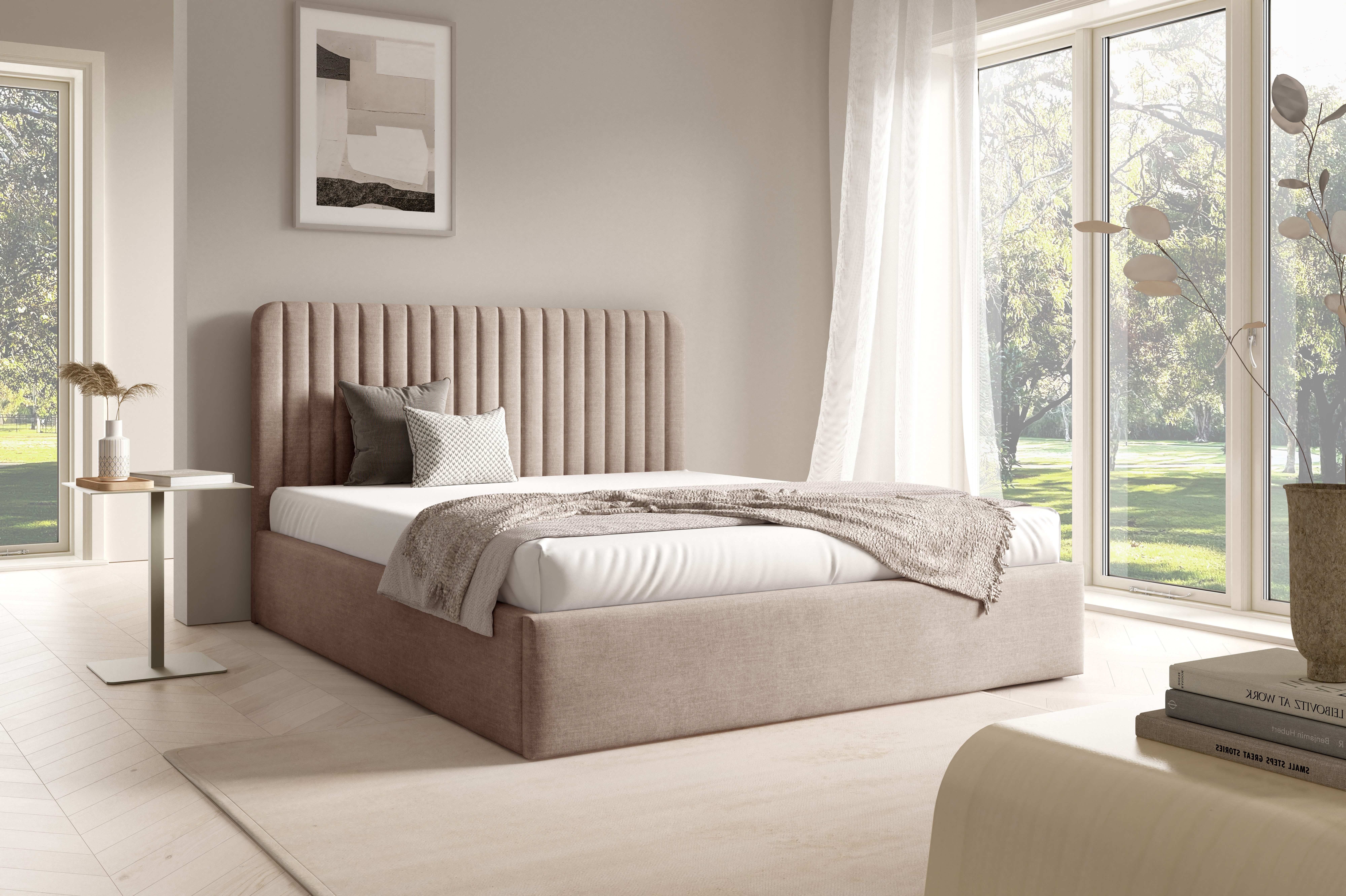 AN FURNITURE STORE Polsterbett BEZA II – Doppelbett, Bettkasten, gepolstertes Kopfteil, ohne Matratze (mit Holzlattenrost), stabile Konstruktion, integrierter Federmechanismus, ohne Matratze