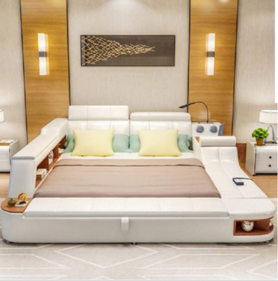 JVmoebel Bett, Multifunktion Bett Luxus Design Leder Betten Hotel Doppel Ablage Regal