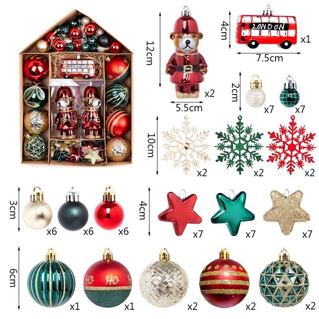 XDeer Weihnachtsbaumkugel Weihnachtsdeko Set,70 Stk Dekroset,Kunststoff Christbaumkugeln, Weihnachtsbaumsdekor Plastik Weihnachtsbaumschmuck mit Aufhänger