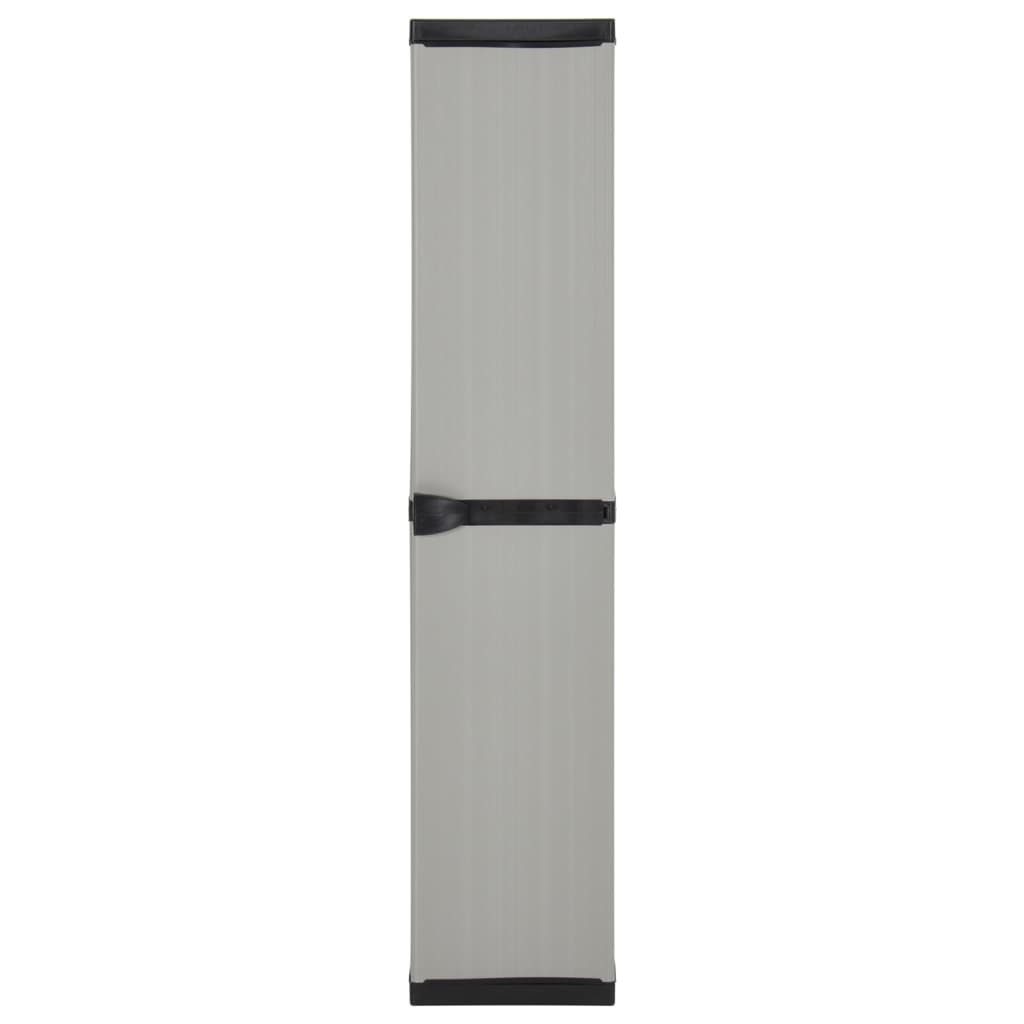 furnicato Garten-Geräteschrank Lagerschrank 34x40x168 cm Grau Schwarz aus PVC und PP, (1 St), Wetterfestes Regal mit drei Einlegeböden und integriertem Schloss