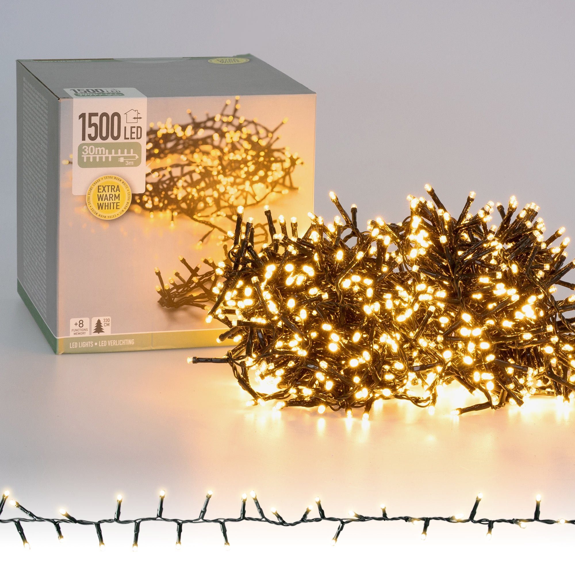 ECD Germany LED-Lichterkette Weihnachtsbaumschmuck Cluster 30m warmweiß  1500LED
