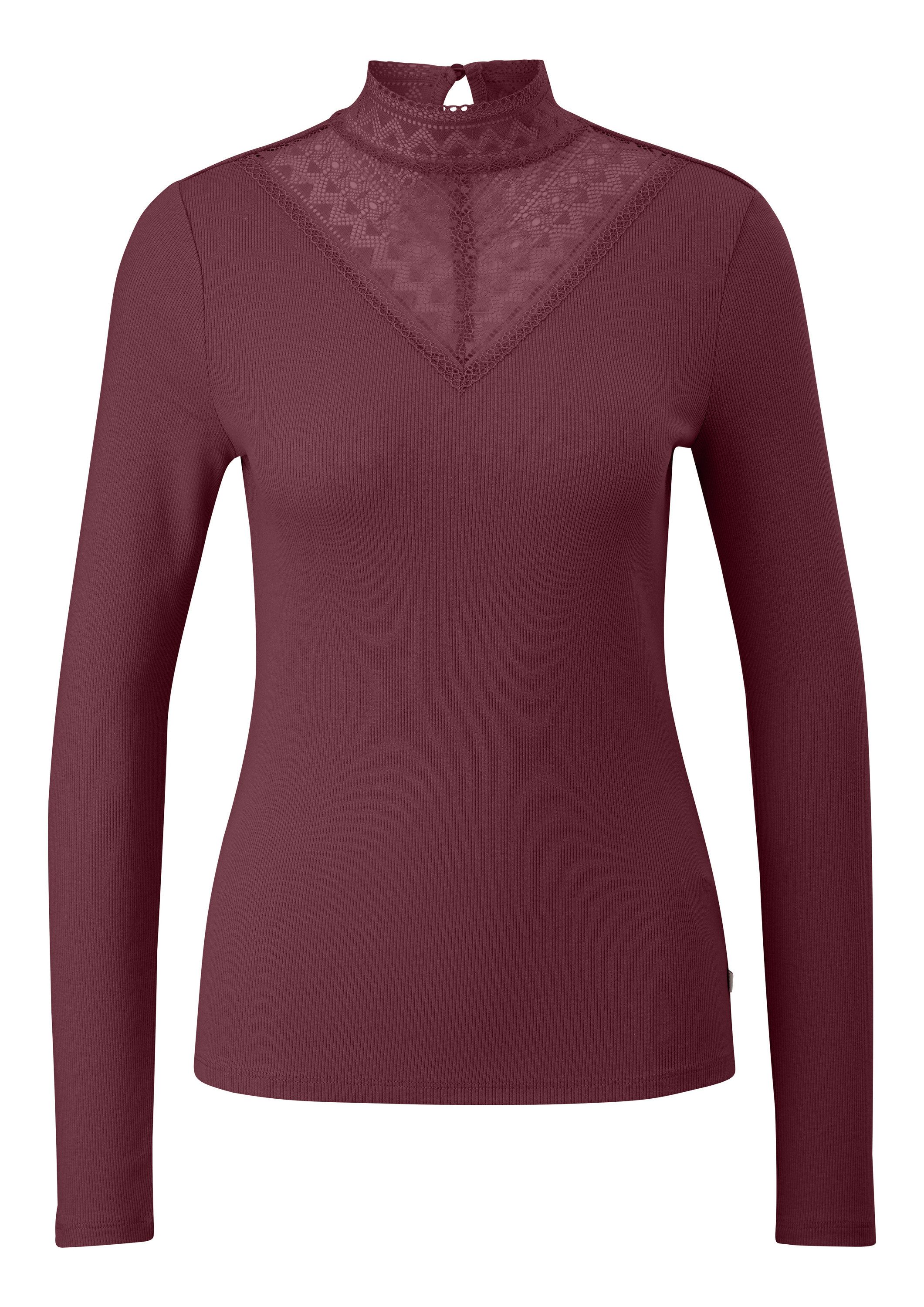 QS Langarmshirt T-Shirt Rippshirt mit Spitzeneinsatz und Stehkragen günstig online kaufen
