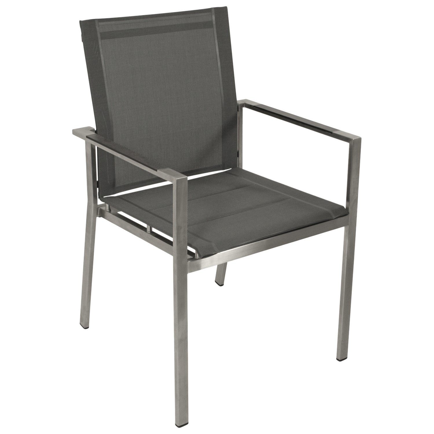 DEGAMO Garten-Essgruppe SYDNEY Edelstahl, (9-tlg., 8x Stapelsessel, 1x Tisch 200x100cm), Oberfläche gebürstet, Tischplatte Keramikoptik, wetterfest