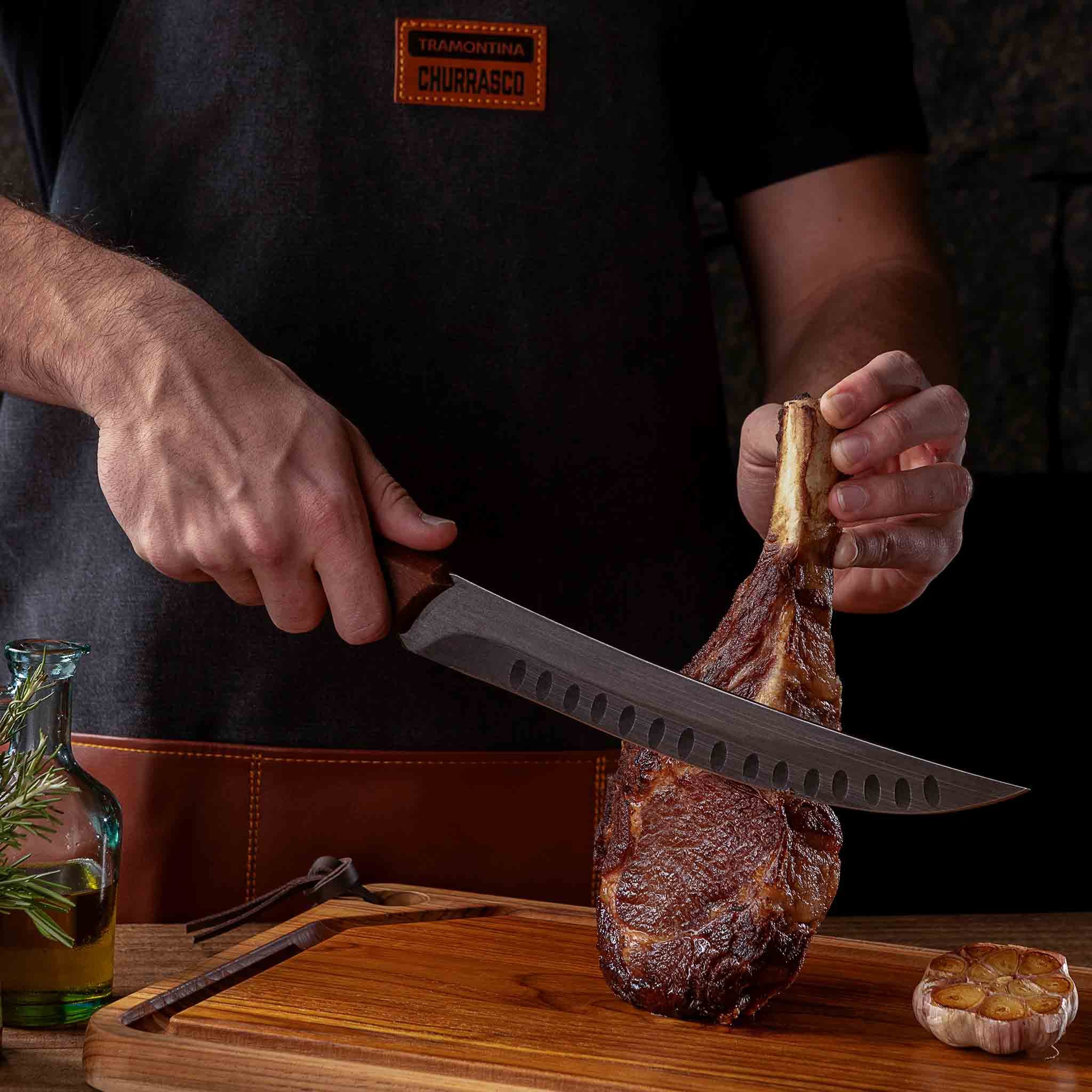 Tramontina Fleischmesser CHURRASCO BLACK - Kochmesser, Edelstahl, rostfrei, ergonomisch, dunkle Edelstahlklinge, 24 cm Klinge, mit Holzgriff FSC-zertifiziert
