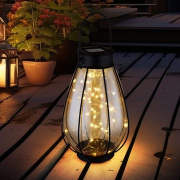 Globo LED Solarleuchte, LED-Leuchtmittel fest verbaut, Warmweiß, Solarleuchte Gartendeko Außenlampe Laterne LED Lichterkette Glas 2x