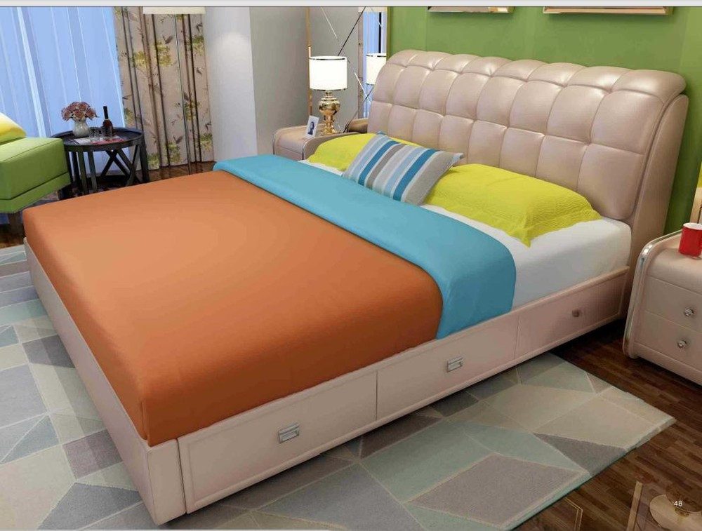JVmoebel Bett Beige Leder Doppelbett aus Kunstleder mit modernem Design (1-tlg), Made in Europa