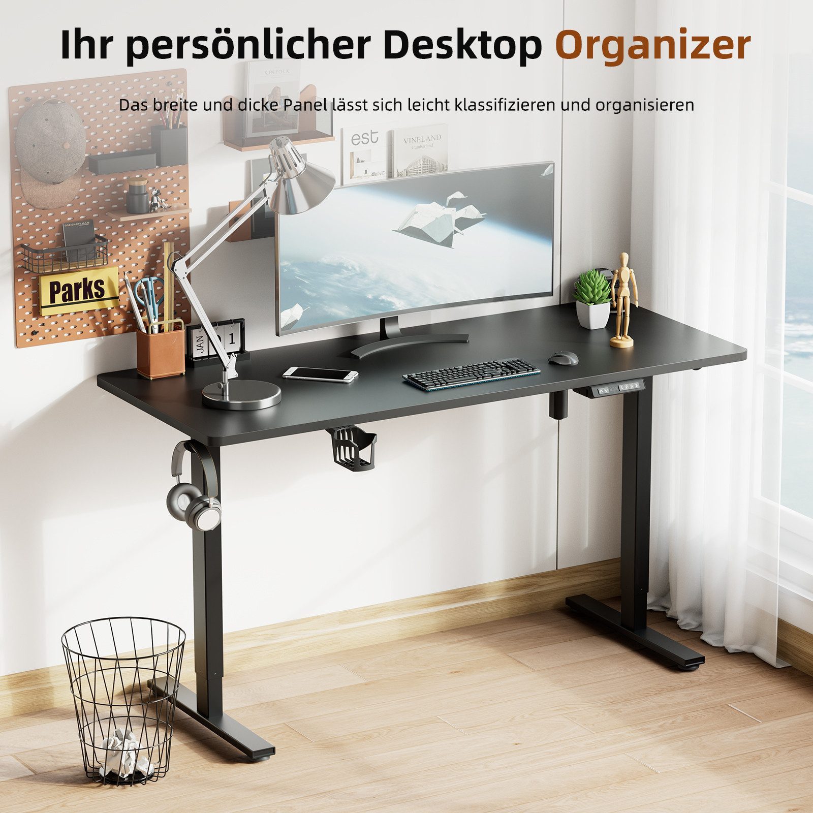 HOMAVO Schreibtisch Elektrisch höhenverstellbarer Schreibtisch Memory-Funktion (Sitz-/Steh-Erinnerung), USB/Typ C,Länge 120 cm, 140 cm, zwei Größen (18 mm Schreibtischplatte)
