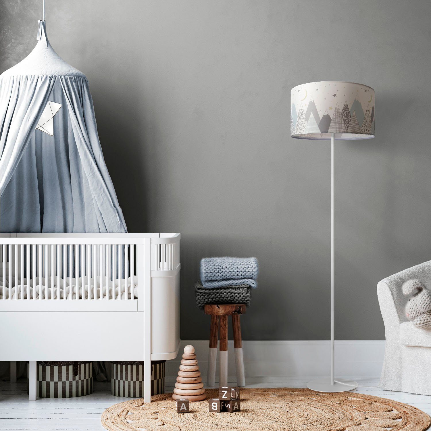 Kinder Lampe Babyzimmer Lampenschirm Stoff Leuchtmittel, Luca Wolken Stehlampe Home Paco Cosmo, Berge Stehlampe ohne