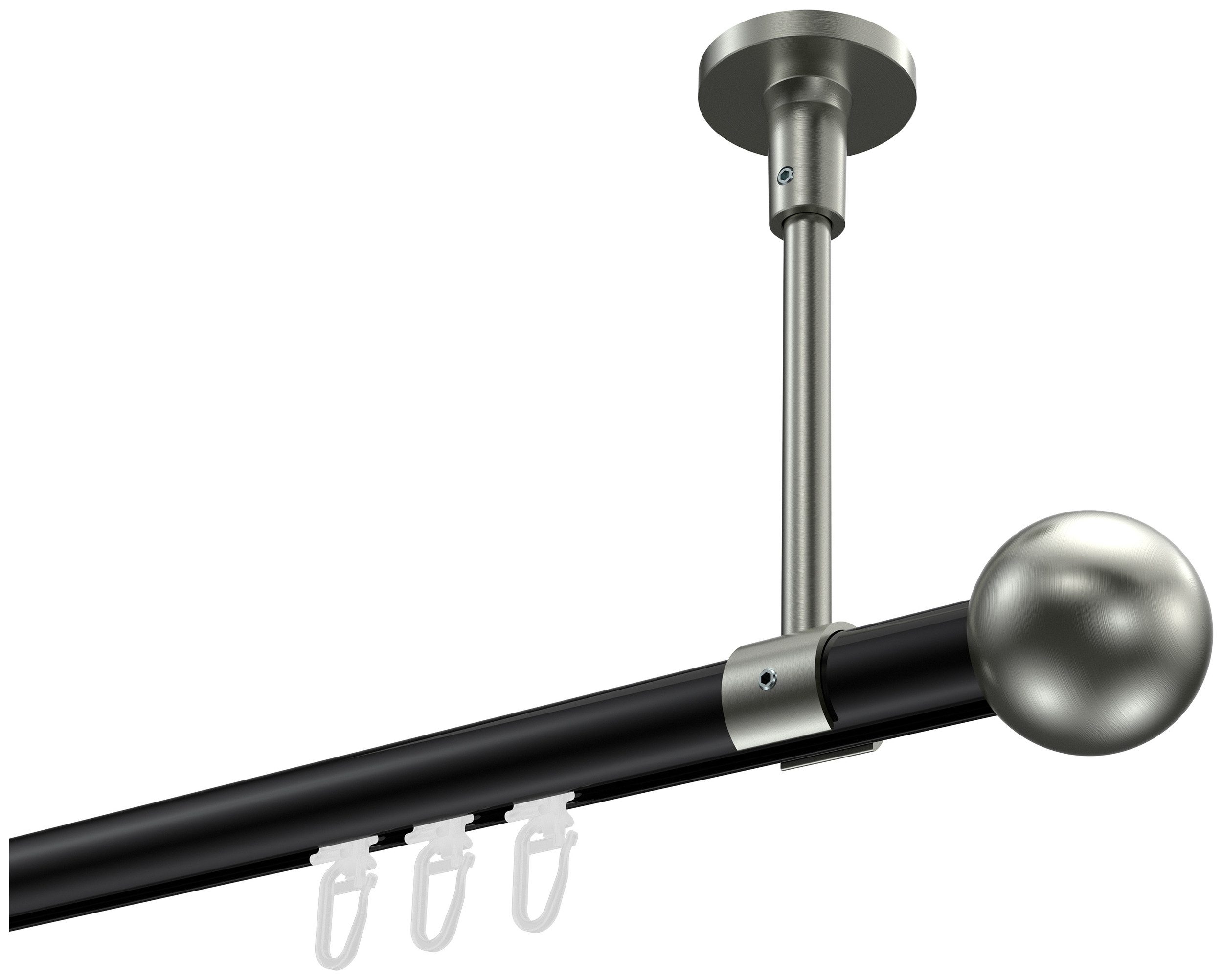 INTERDECO Innenlaufschiene Sonette Luino, Ø 20 mm, 1-läufig, Fixmaß, kürzbar, Deckenmontage, Aluminium, Schwarz / Edelstahl-Optik / Bicolor