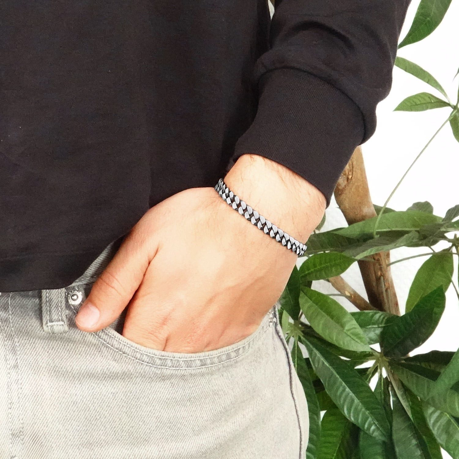 trendor Gliederarmband Herren-Armband 925 Silber Oxidiert PanzerBreite 7 mm