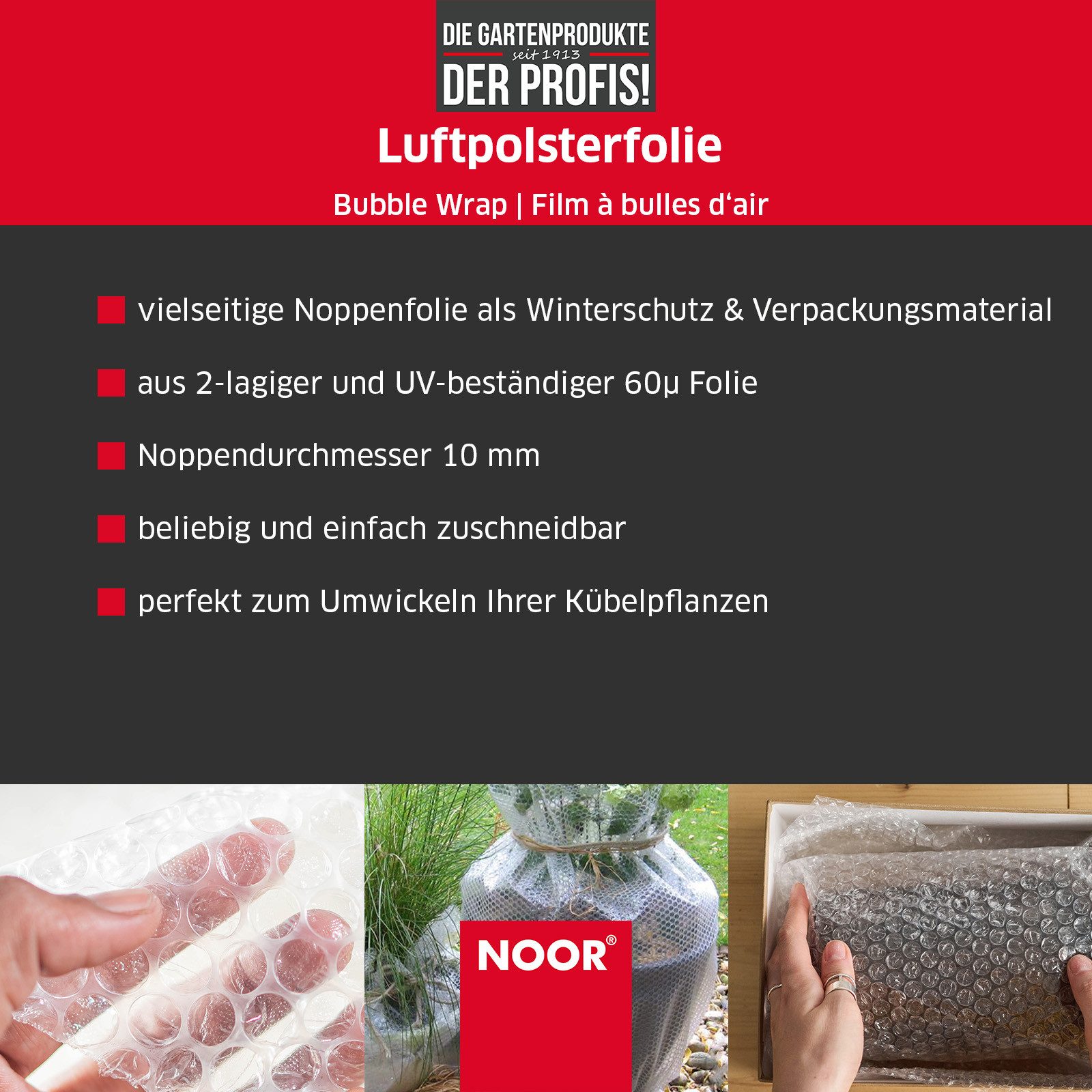 NOOR Schutzpolster Luftpolsterfolie, Luftpolsterfolie mit Noppen - 50 x 300cm - 100x 300cm