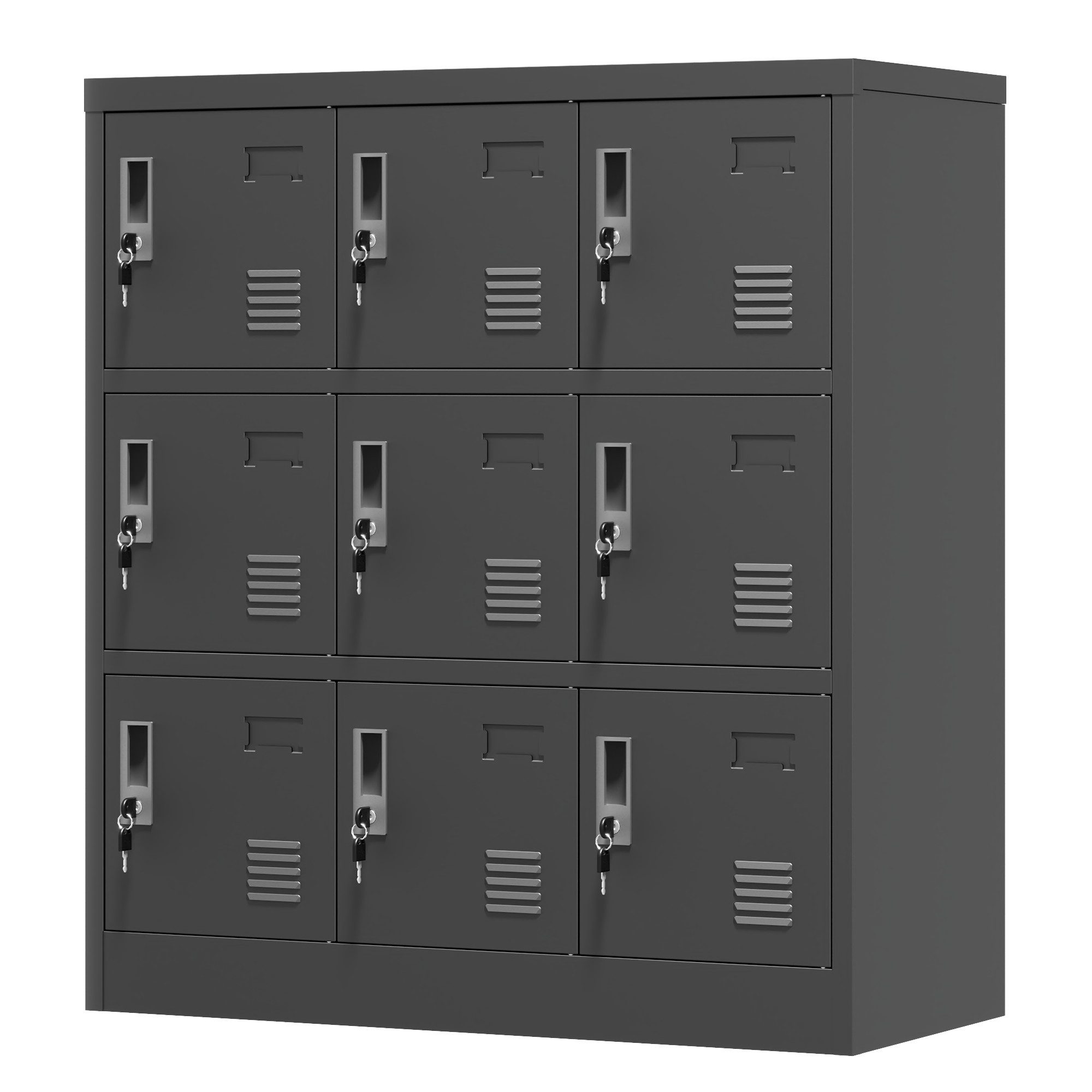 MC Star Mehrzweckschrank 9-Türige Metall-Schränke für Büro, Fitnessstudio, Schule & Zuhause (Sicherer Aufbewahrungsschrank mit Kartenfach (Schwarz), H 100 cm × B 90 cm × T 40 cm)