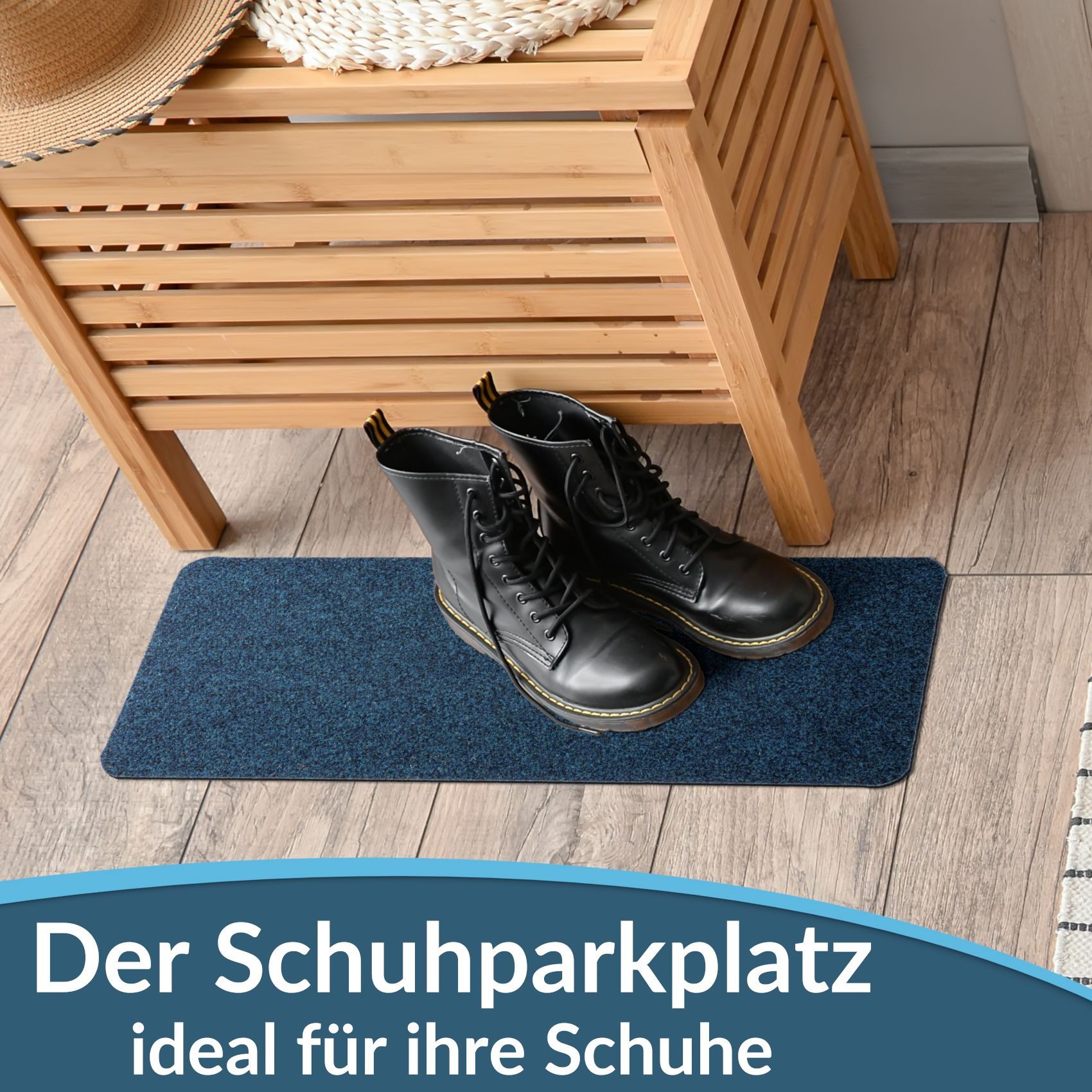 ANRO Fußmatte POET Schuhparkplatz schmal Schmutzfangmatte Unifarben, eckig, Höhe: 3 mm, Schuh-Abstellplatz rutschfest 25x60cm Kräusel Blau wasserdicht