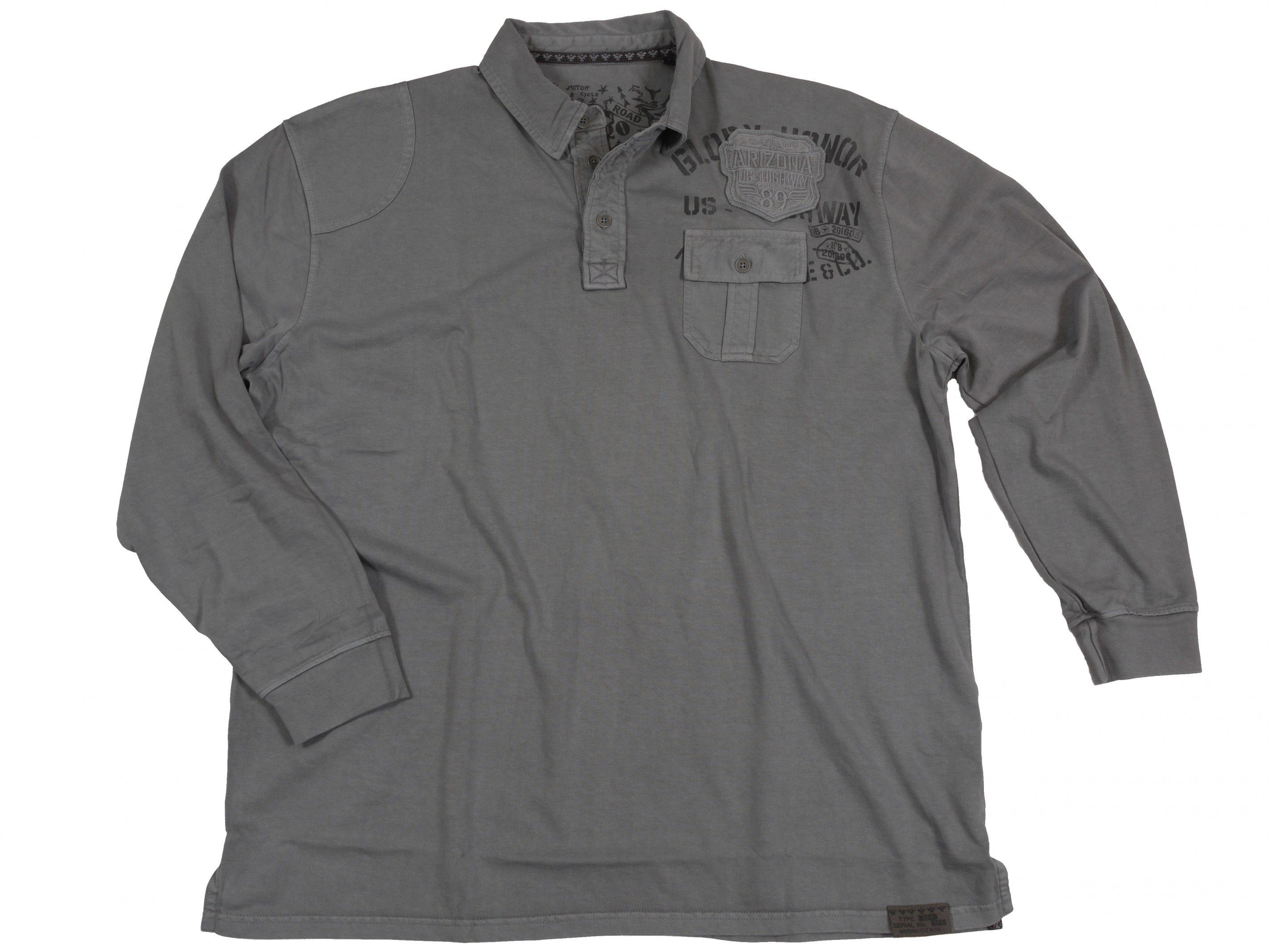 Kitaro Langarm-Poloshirt Langarm-Polo mit Brusttasche von Kitaro, grau
