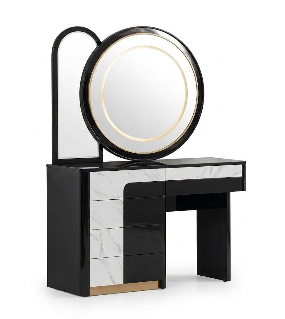 Xlmoebel Schminktisch Schminktisch Schwarz Hochglanz Spiegel MDF Glas Modern Marmoreffekt (1-St., 1-tlg), Mit Spiegel