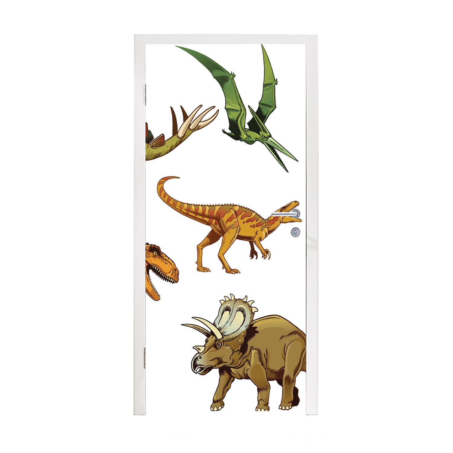 MuchoWow Türtapete Dinosaurier - Zeichnung - Jungen - Kinder, Matt, bedruckt, (1 St), Fototapete für Tür, Türaufkleber, 75x205 cm