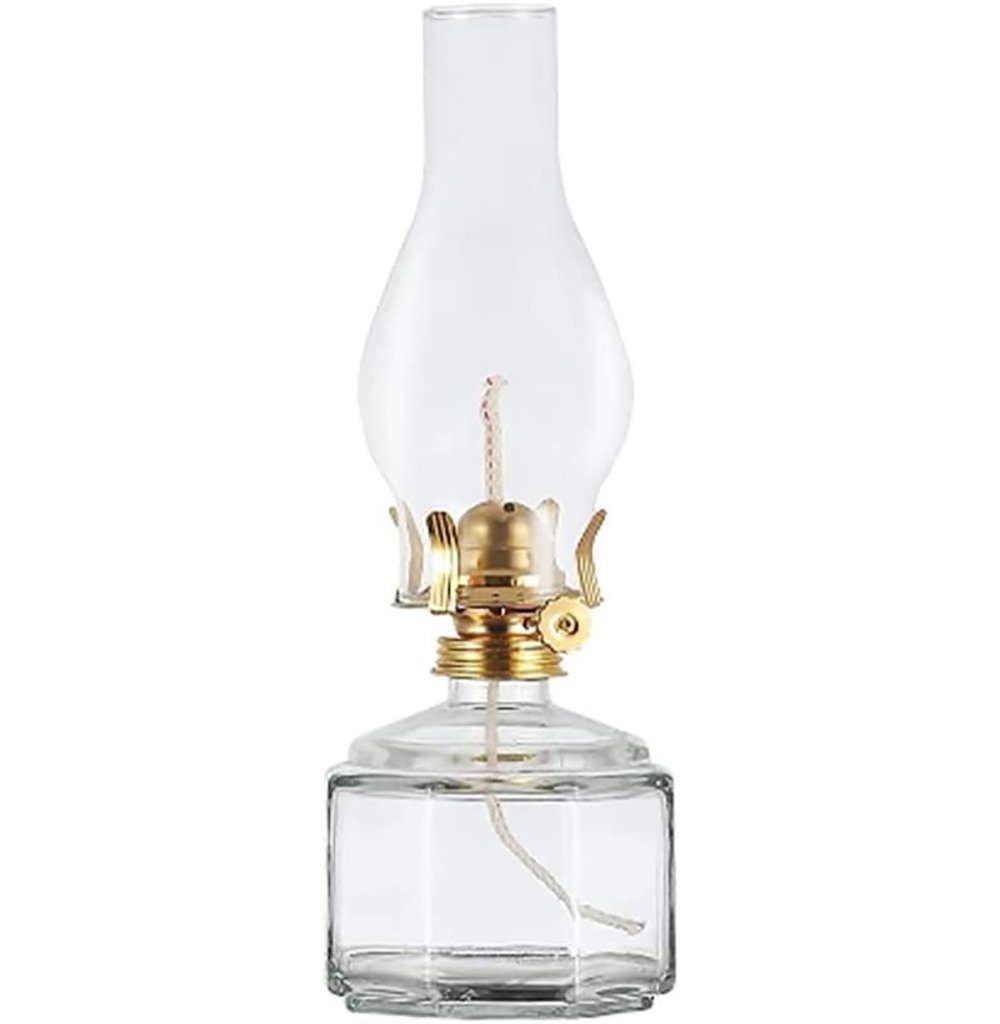 WJHYB Windlicht Petroleumlampe Amerikanische Vintage Öllampe Laterne, Retro  Transparente Öllaterne Glasmetall Einstellbar