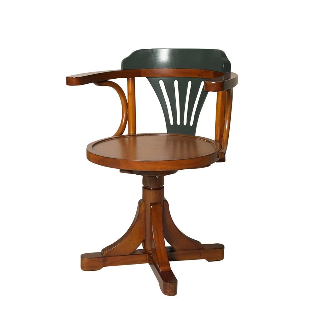 grauer Drehstuhl maritimer Kontor Stuhl (1), Linoows Schreibtisch Stuhl Drehstuhl Schreibtisch Antiker Lehne Stuhl, mit Bugholz edler Stuhl